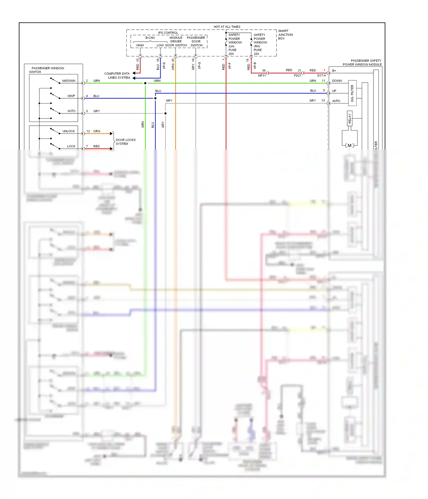 Wiring diagram passenger window for Hyundai Genesis II (2013-2016) (1 of 1)