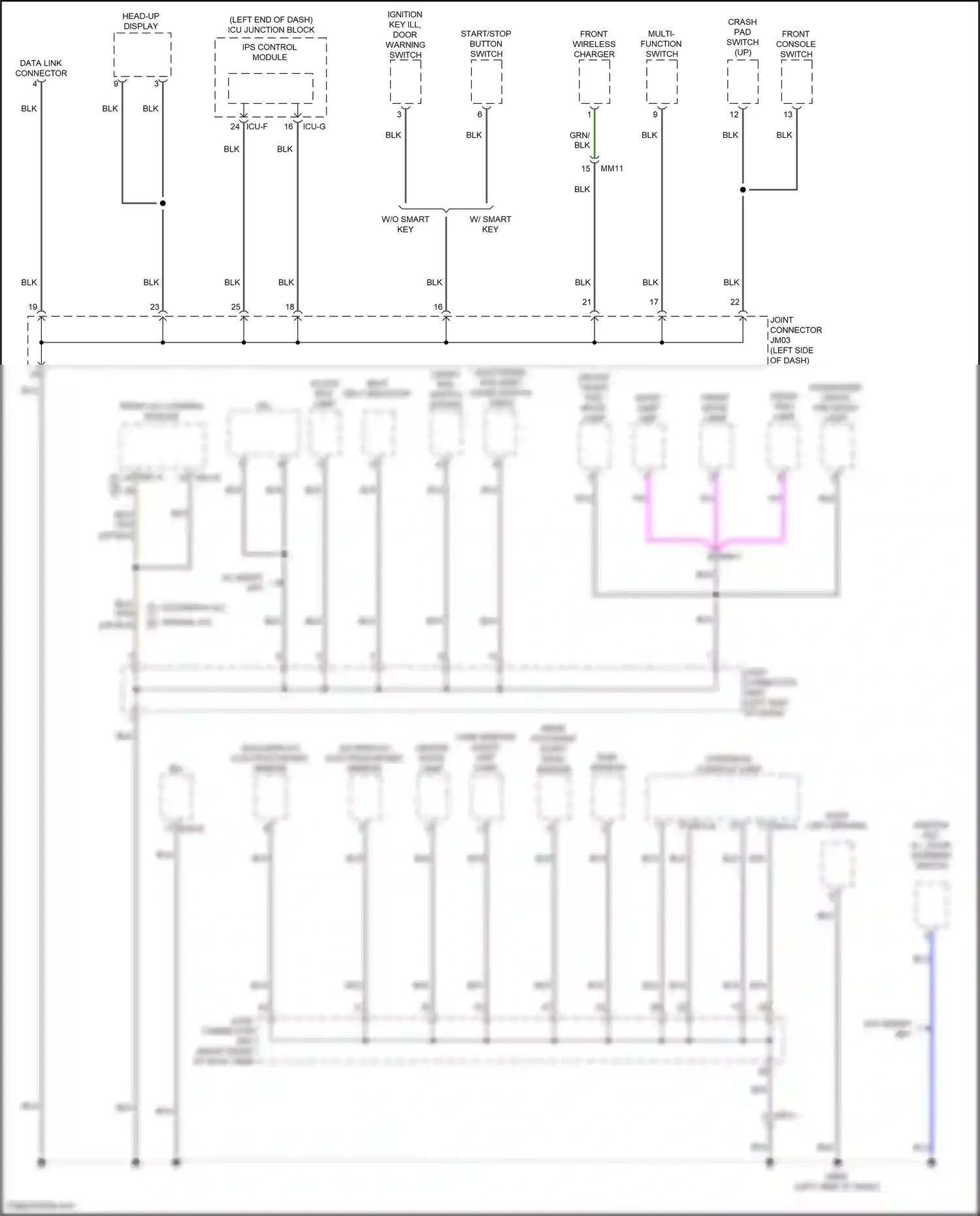 Wiring diagram front console switch for Hyundai Palisade I facelift (2022-2024) (5 of 20)
