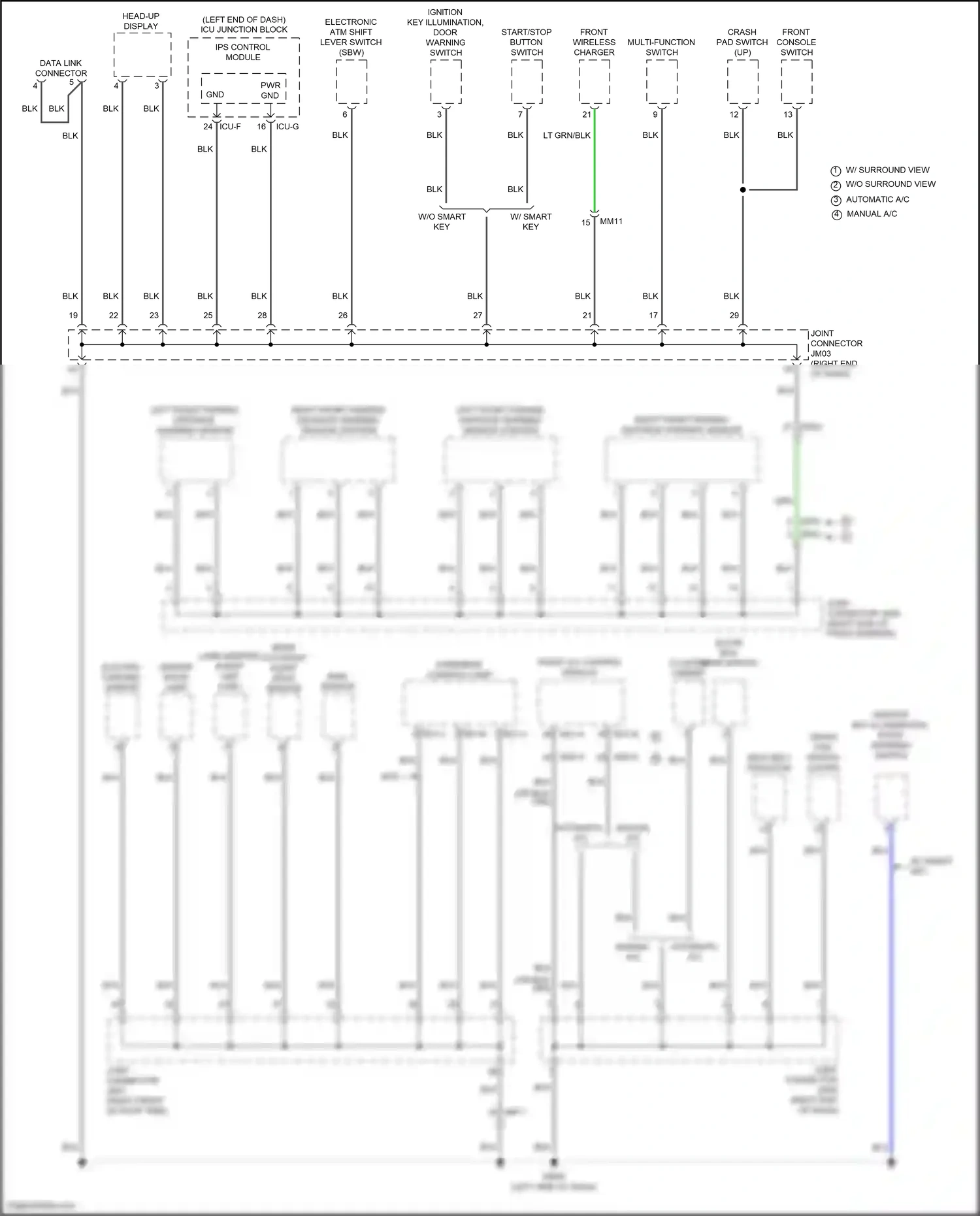 Wiring diagram front console switch for Hyundai Palisade I (2018-2022) (4 of 17)