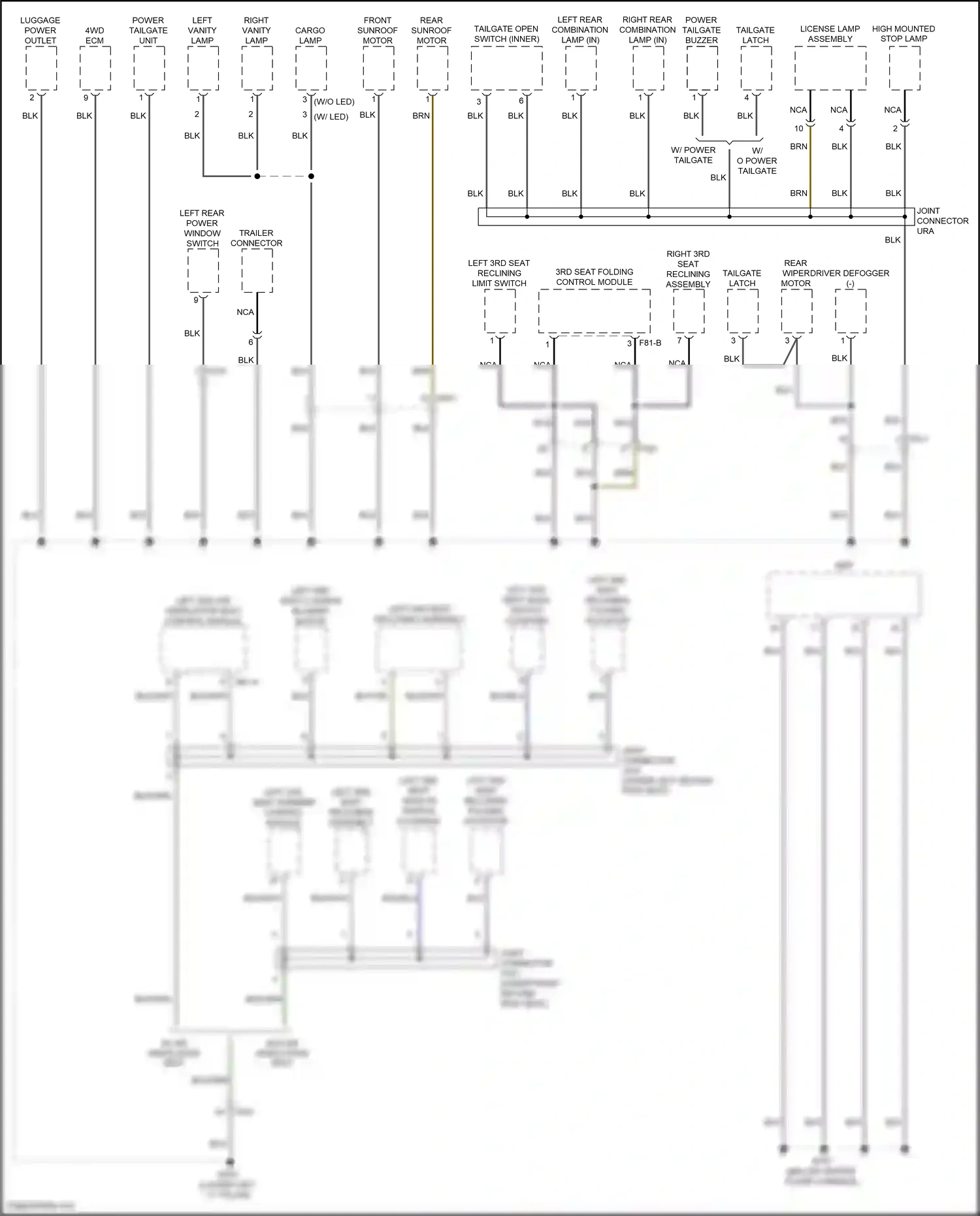 Wiring diagram tailgate latch for Hyundai Palisade I (2018-2022) (2 of 3)