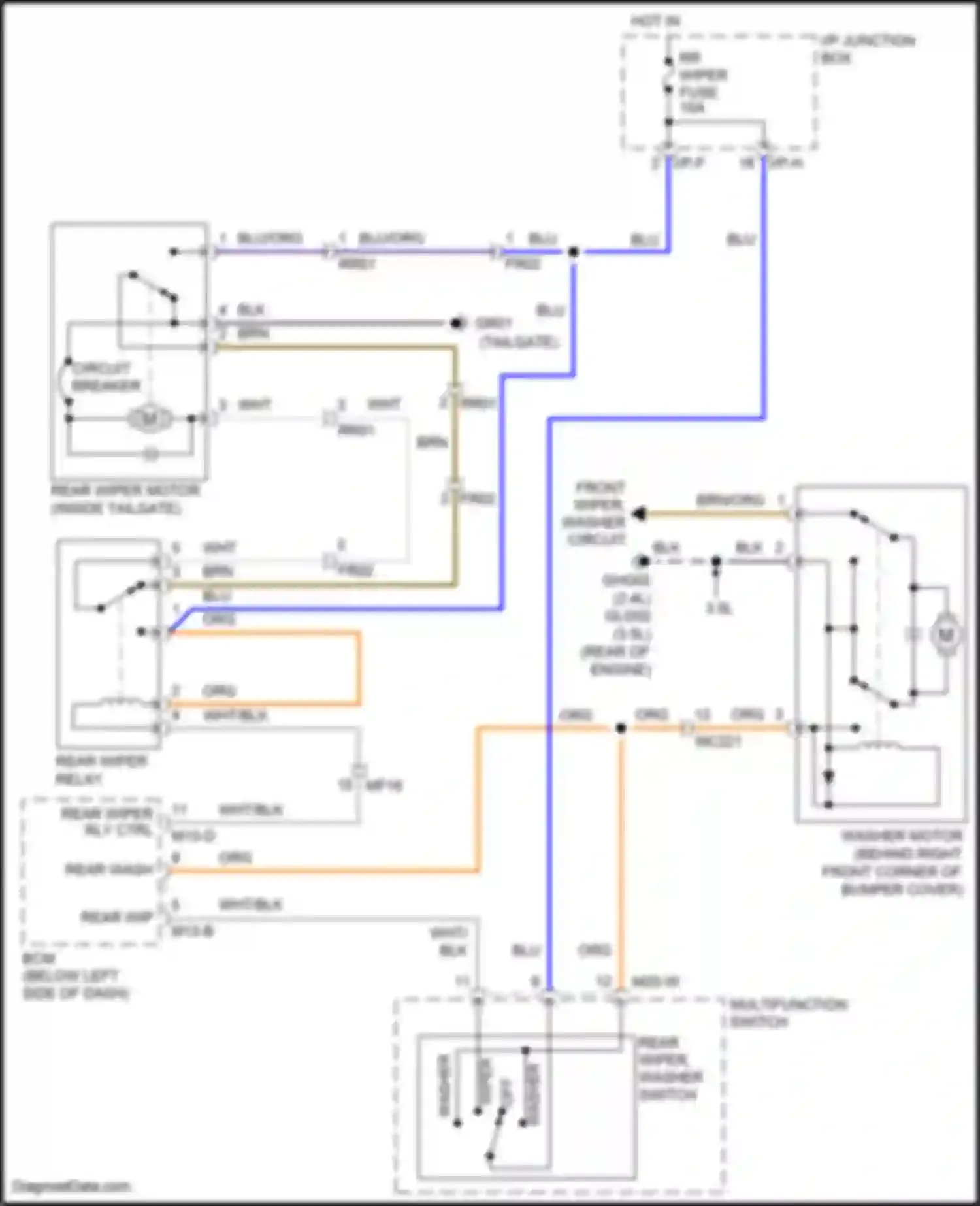 Santa Fe Hyundai II facelift (2010-2012): Rear wiper/washer circuit