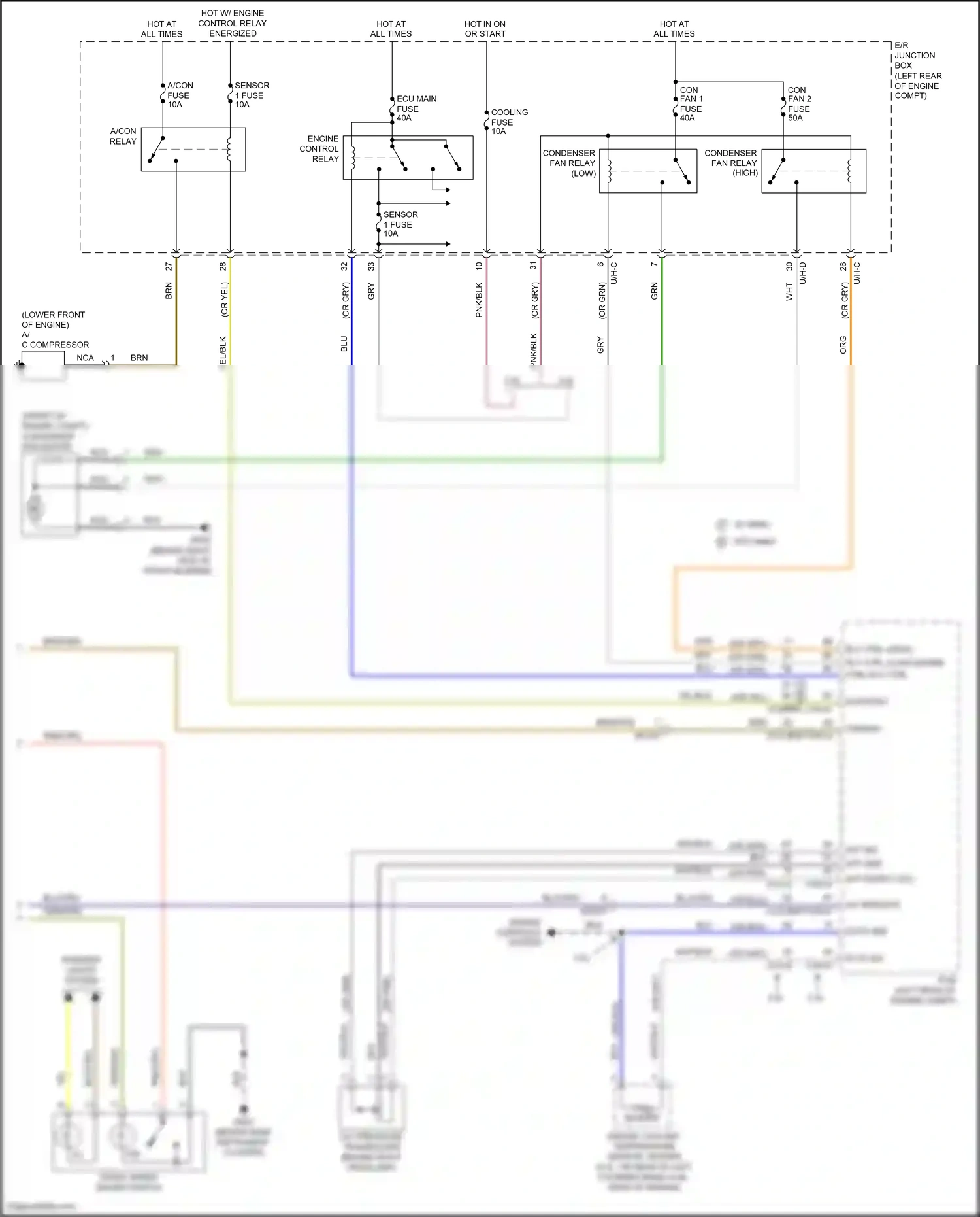 Wiring diagram a/c compressor for Hyundai Santa Fe II facelift (2010-2012) (2 of 2)