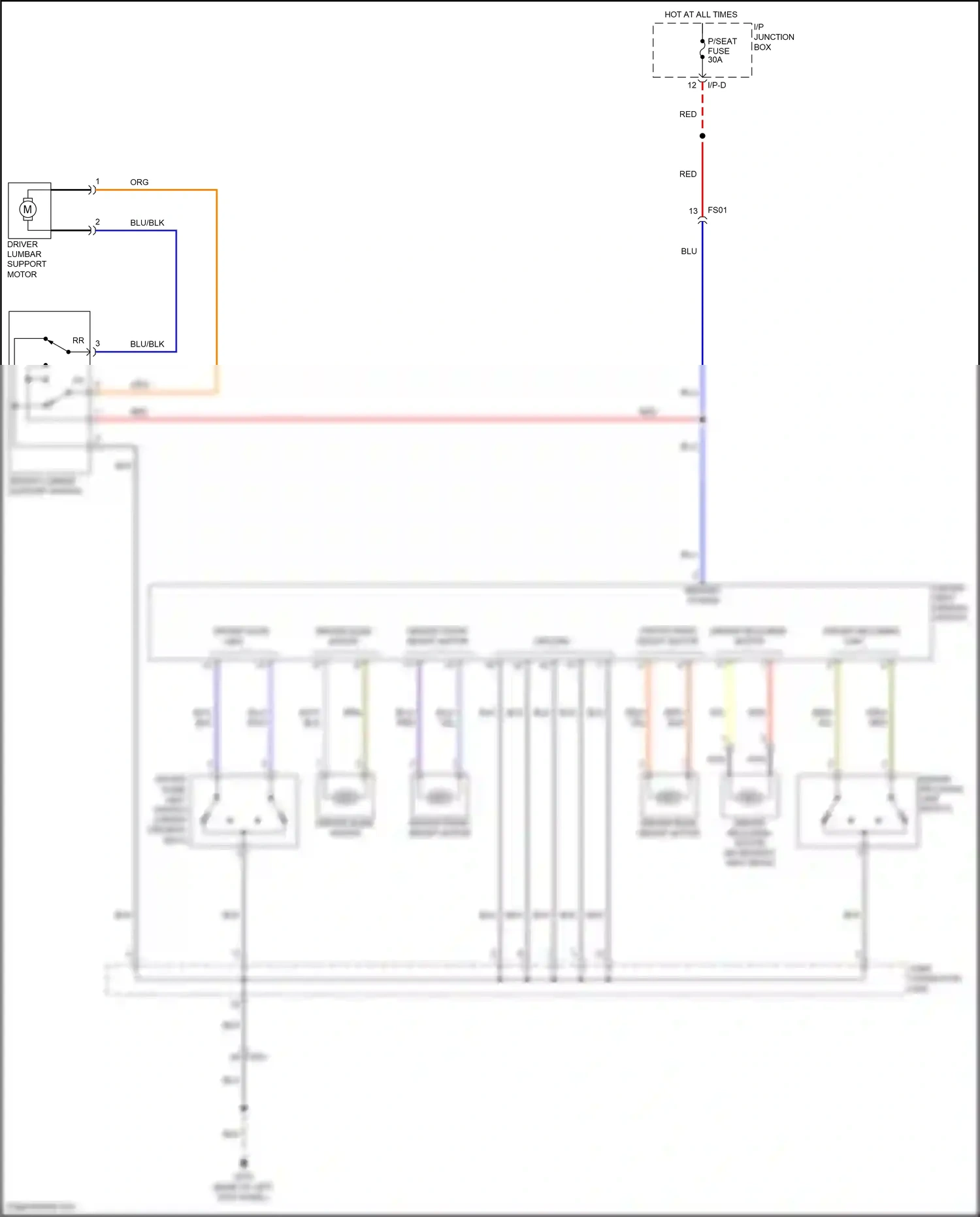 Wiring diagram driver lumbar support switch for Hyundai Santa Fe II facelift (2010-2012) (1 of 3)