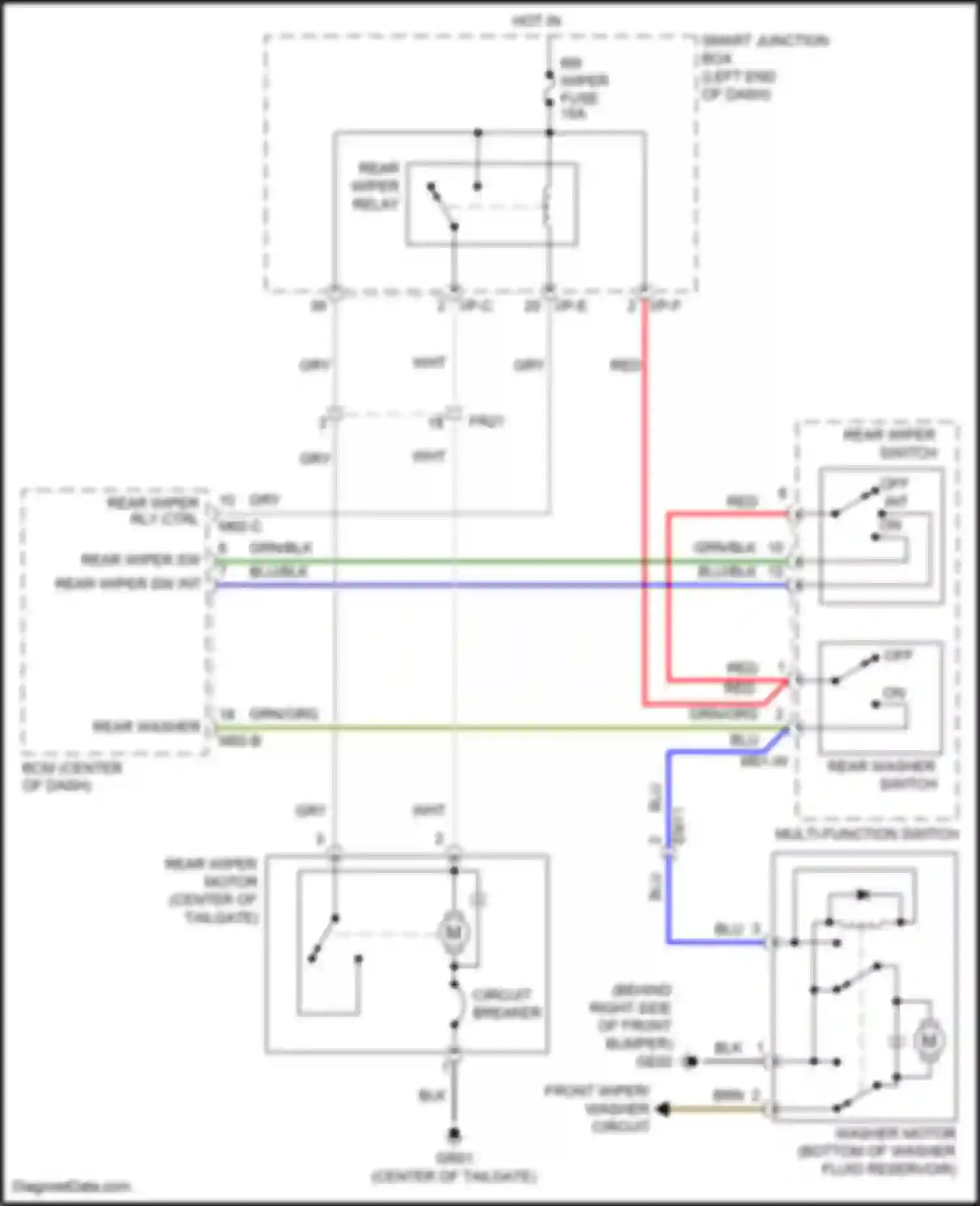 Santa Fe Hyundai III facelift (2015-2018): Rear wiper/washer circuit