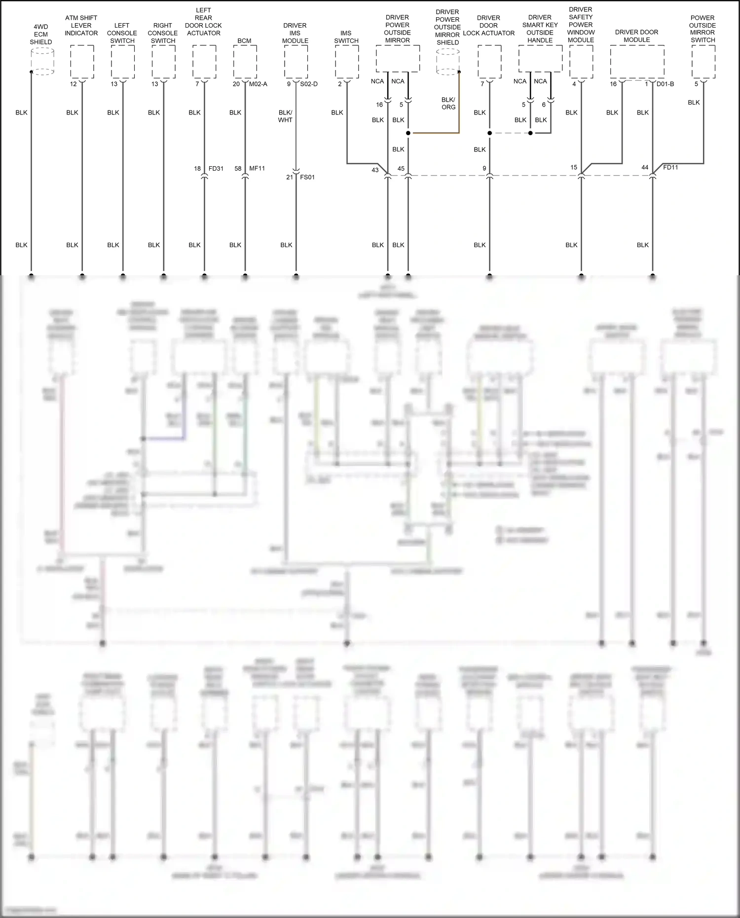 Wiring diagram right console switch for Hyundai Santa Fe III facelift (2015-2018) (3 of 8)