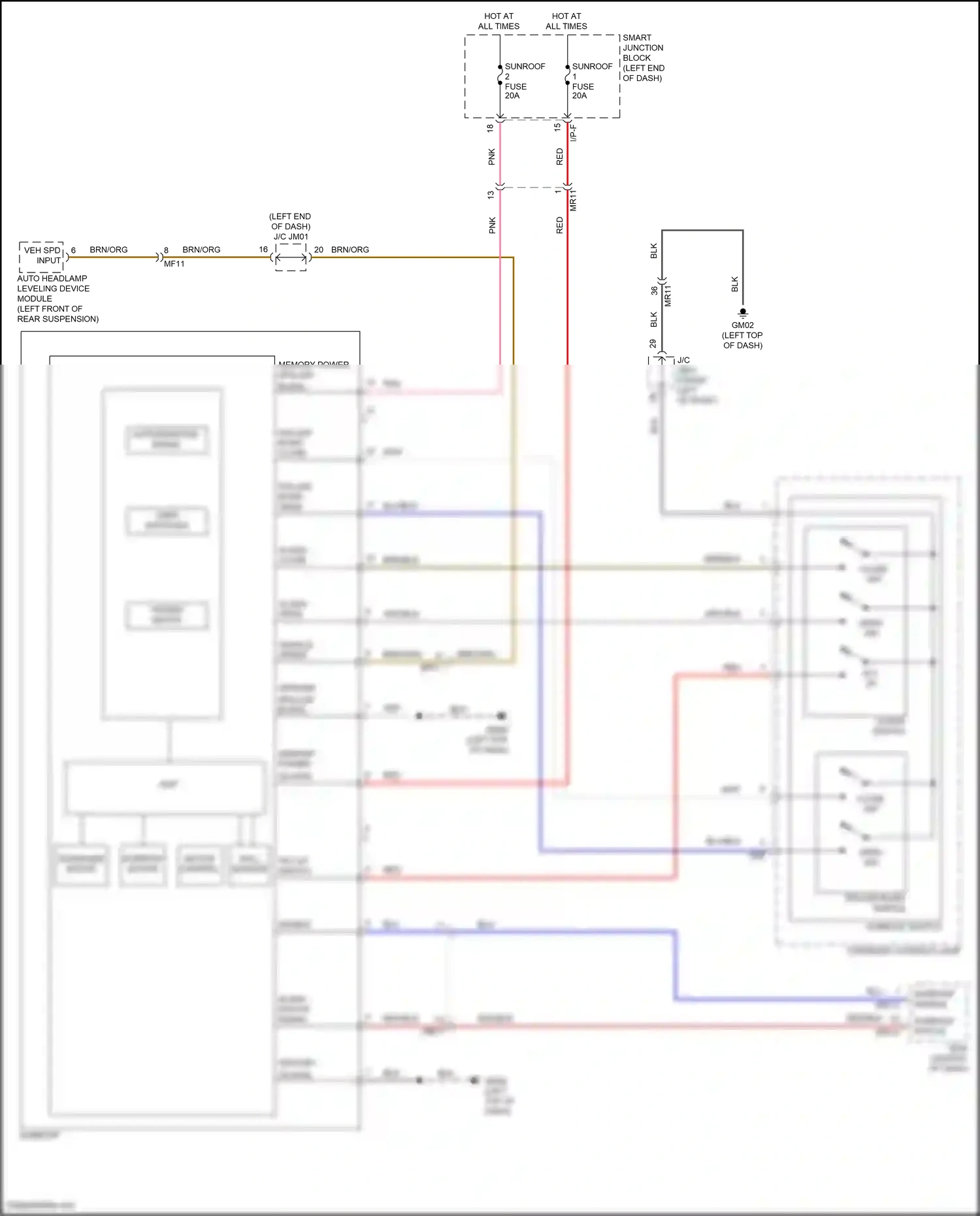 Wiring diagram roller blind switch for Hyundai Santa Fe III facelift (2015-2018) (1 of 1)
