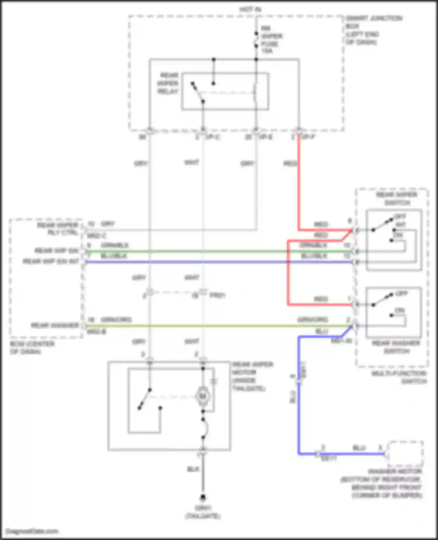 Santa Fe Hyundai III (2012-2016): Rear wiper/washer circuit