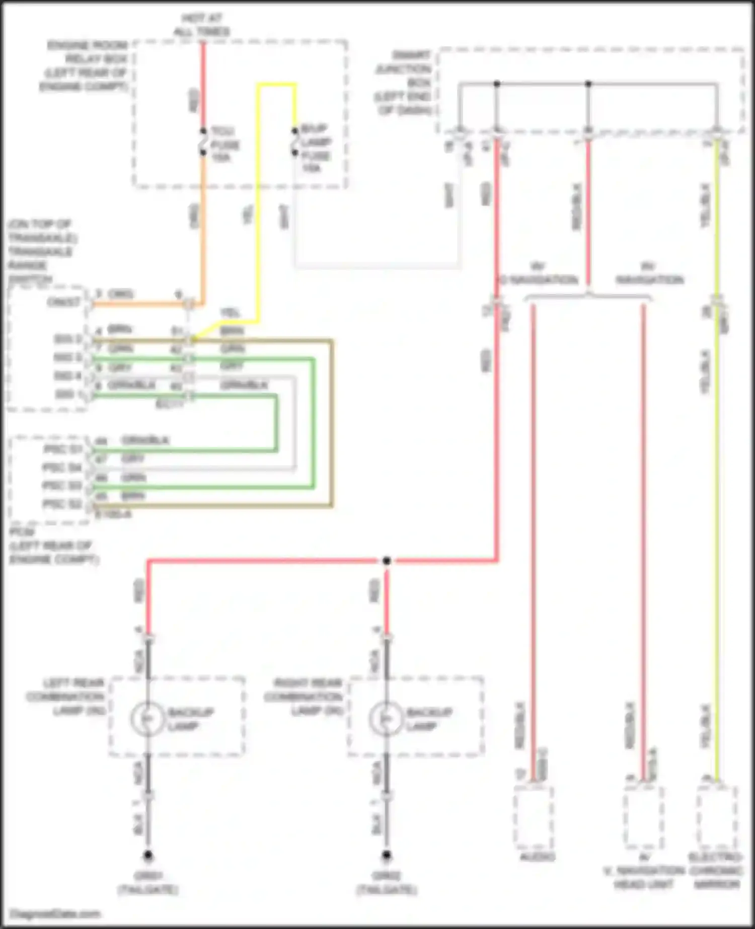 Wiring diagram backup lamp for Hyundai Santa Fe III (2012-2016) (1 of 2)