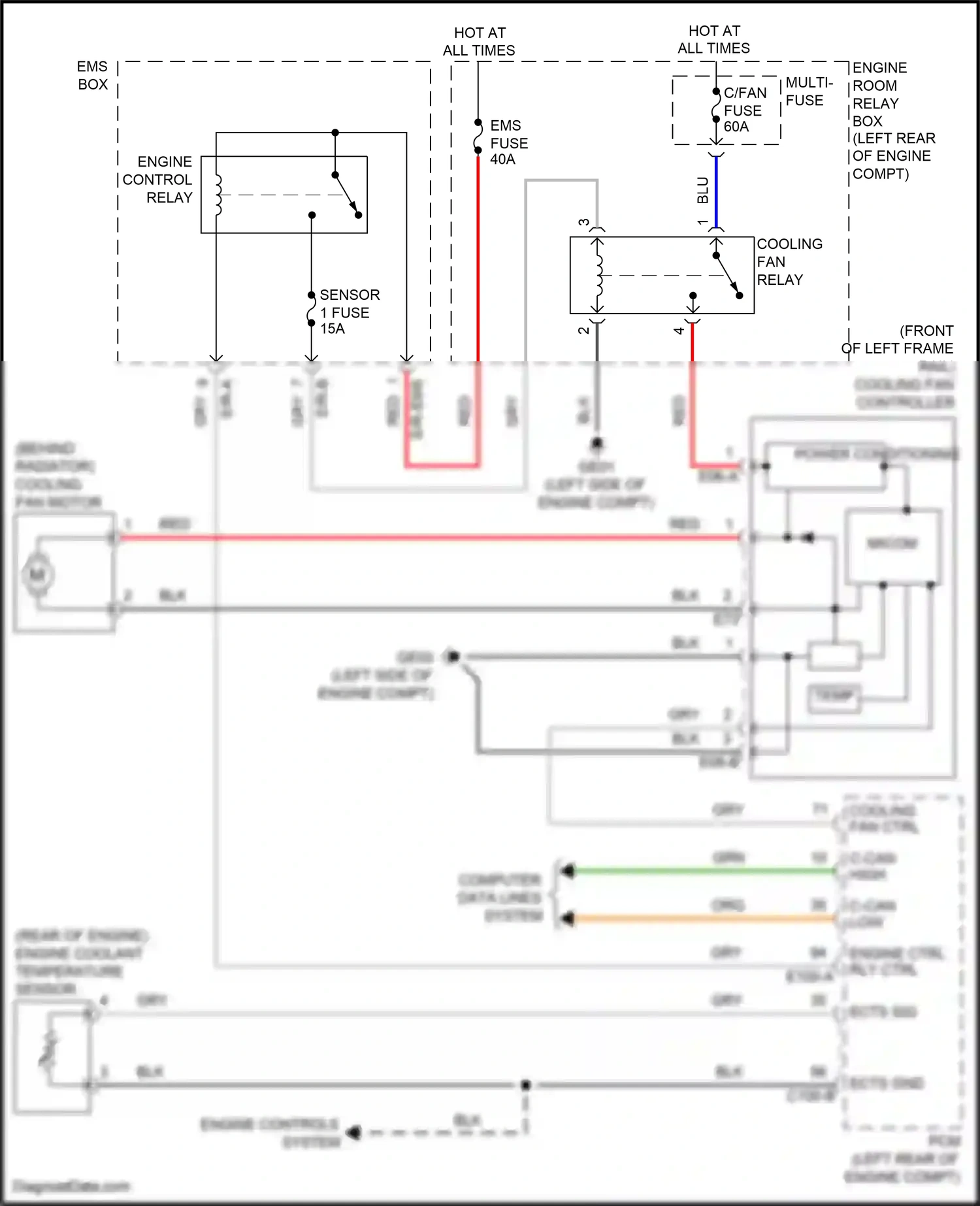Wiring diagram cooling fan controller for Hyundai Santa Fe III (2012-2016) (1 of 2)