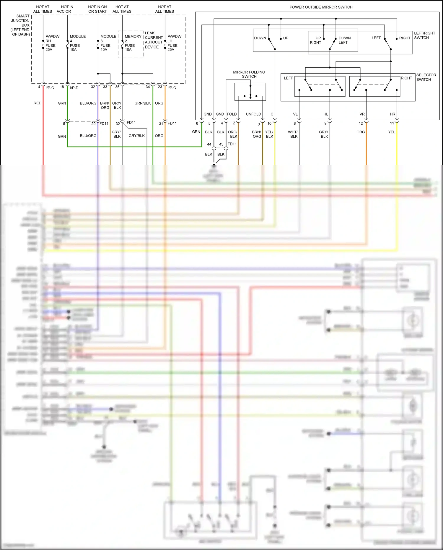 Wiring diagram down/ left for Hyundai Santa Fe III (2012-2016) (1 of 2)