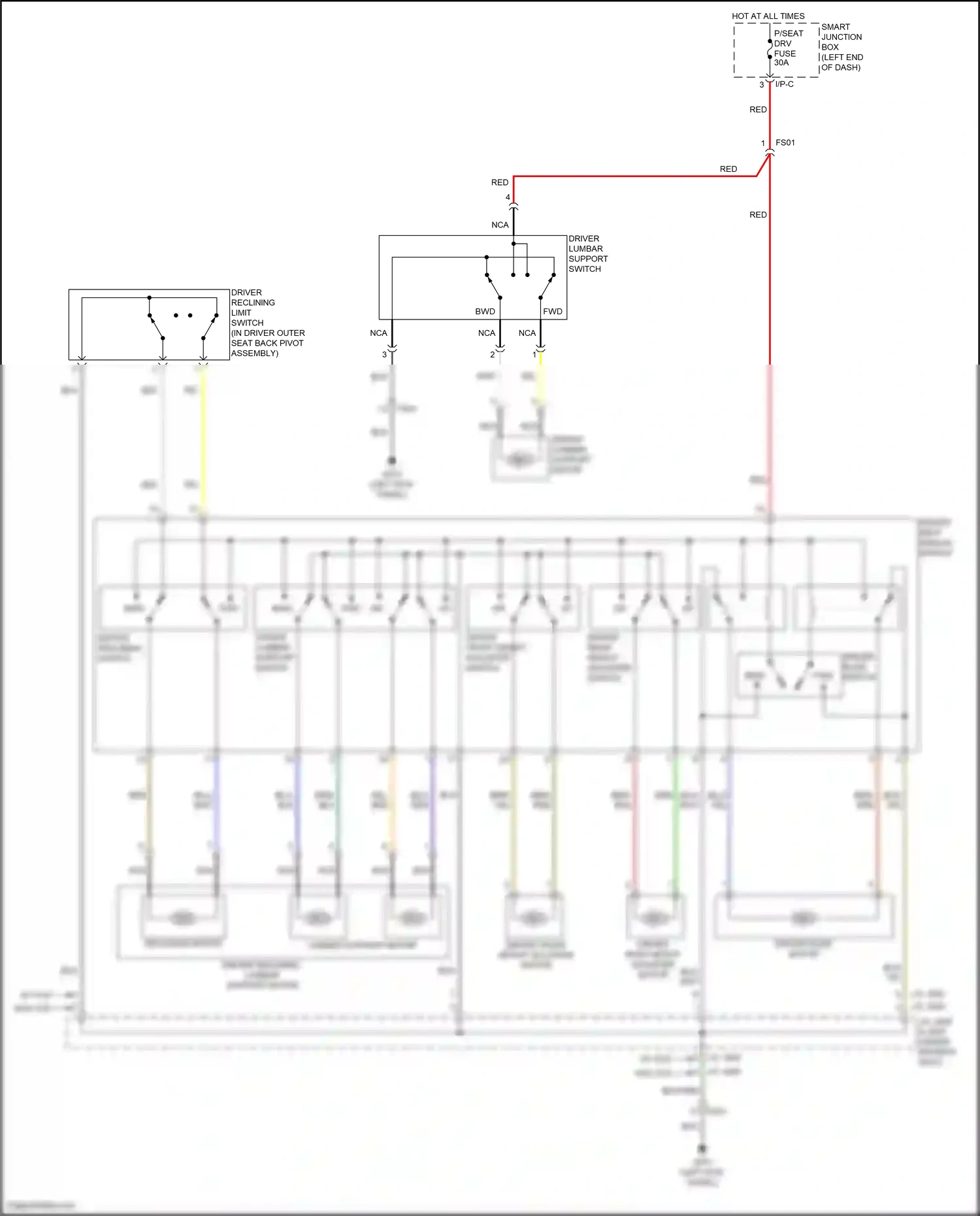 Wiring diagram driver lumbar support switch for Hyundai Santa Fe III (2012-2016) (1 of 4)
