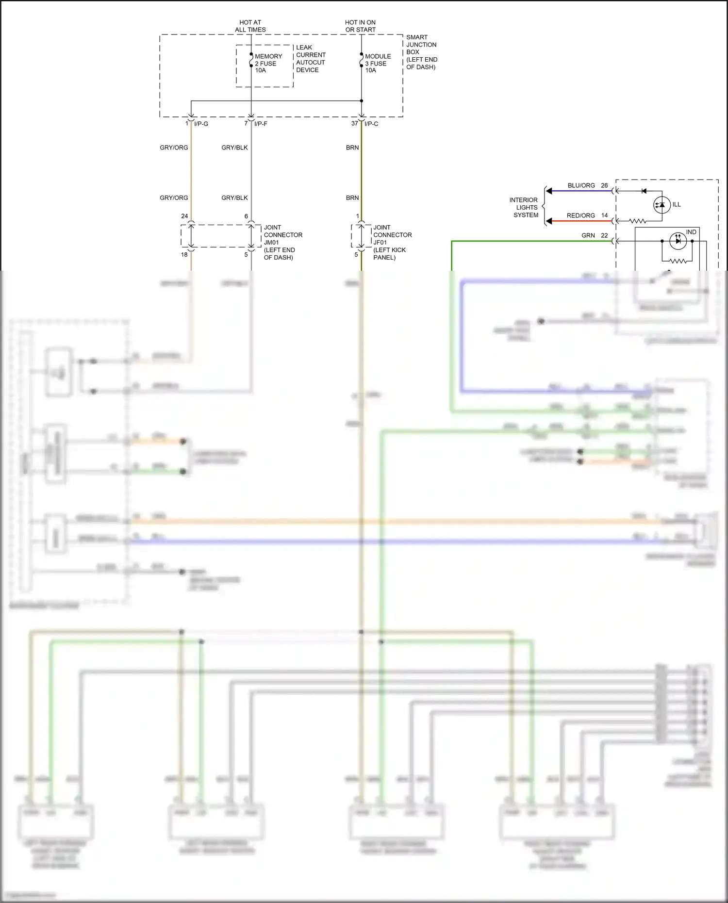 Wiring diagram rpas switch for Hyundai Santa Fe III (2012-2016) (1 of 1)