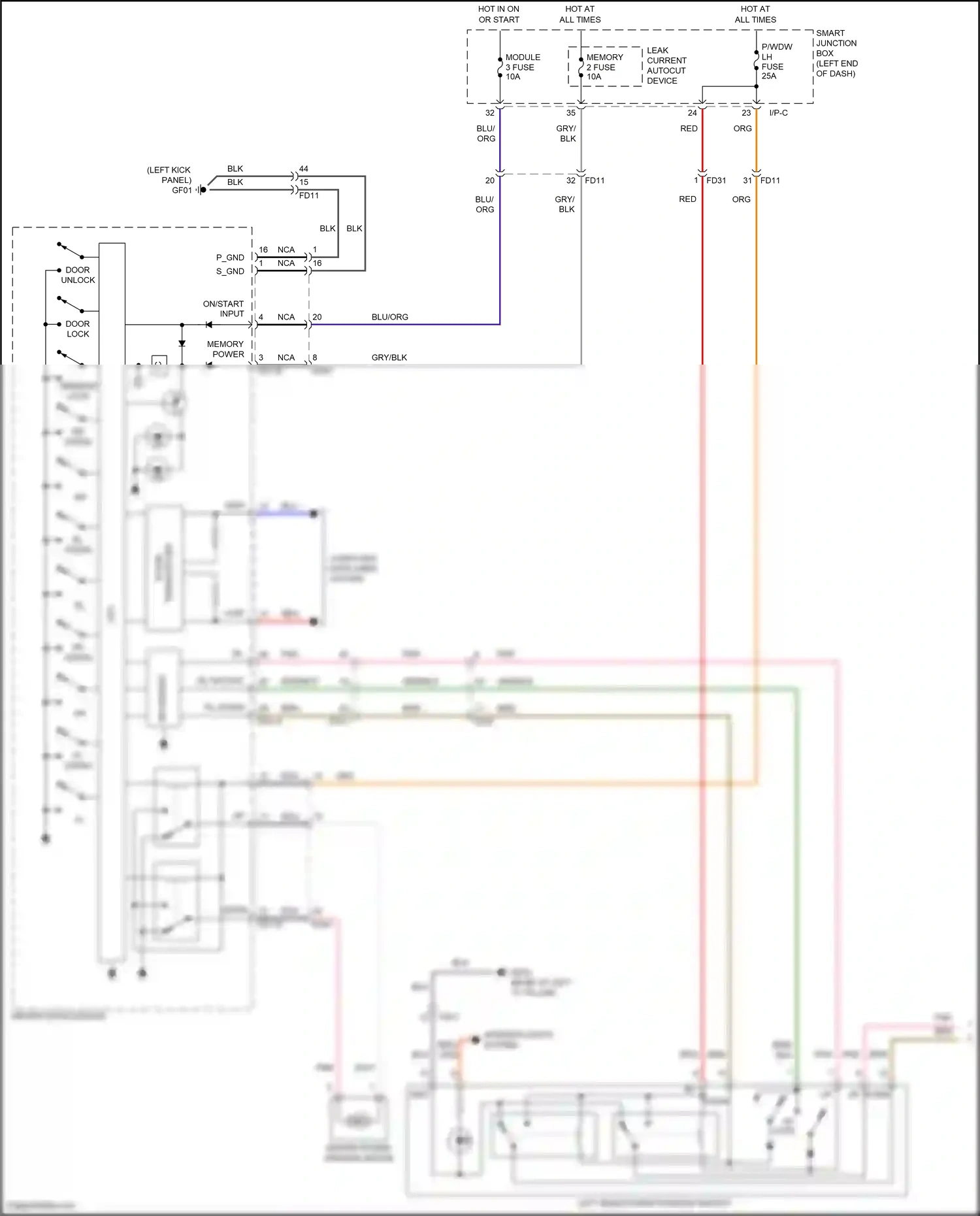 Wiring diagram window lock for Hyundai Santa Fe III (2012-2016) (1 of 2)