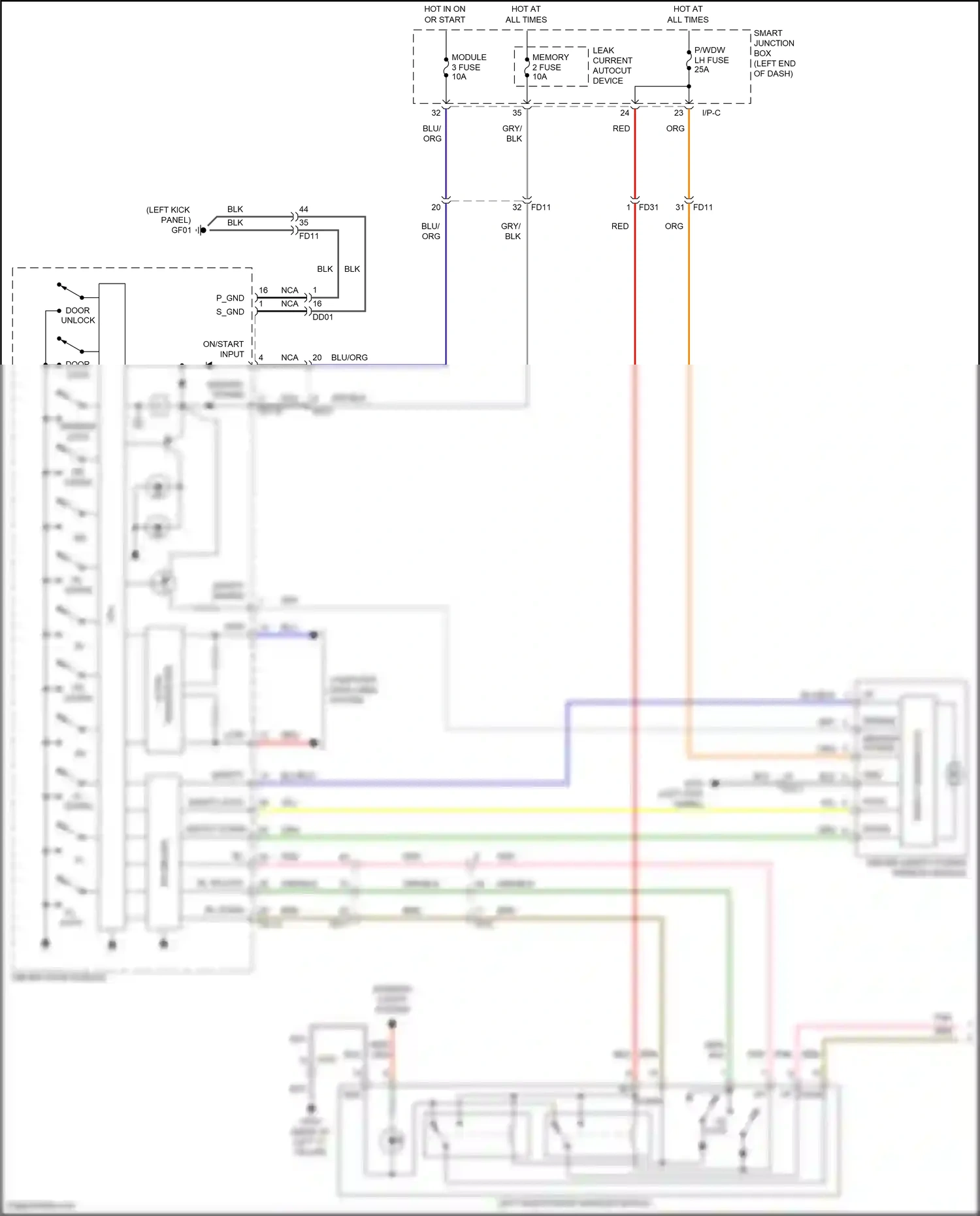 Wiring diagram window lock for Hyundai Santa Fe III (2012-2016) (2 of 2)