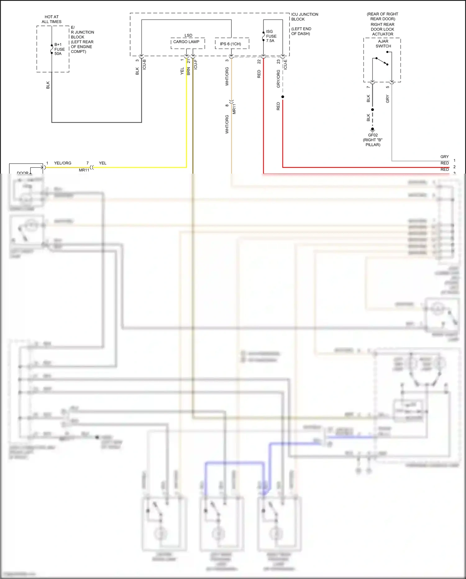 Wiring diagram ajar switch for Hyundai Santa Fe IV (2018-2021) (1 of 4)