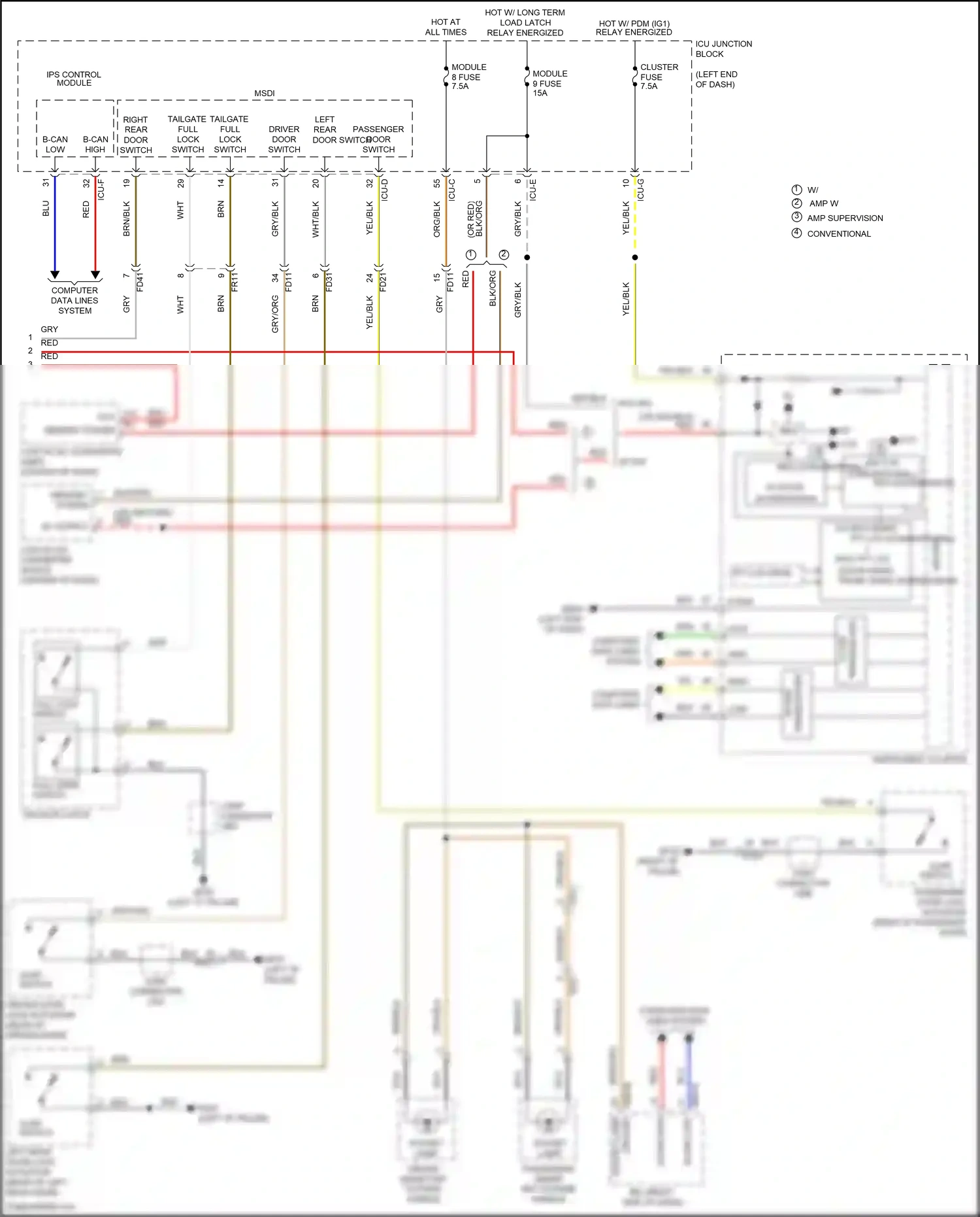Wiring diagram tailgate latch for Hyundai Santa Fe IV (2018-2021) (1 of 4)