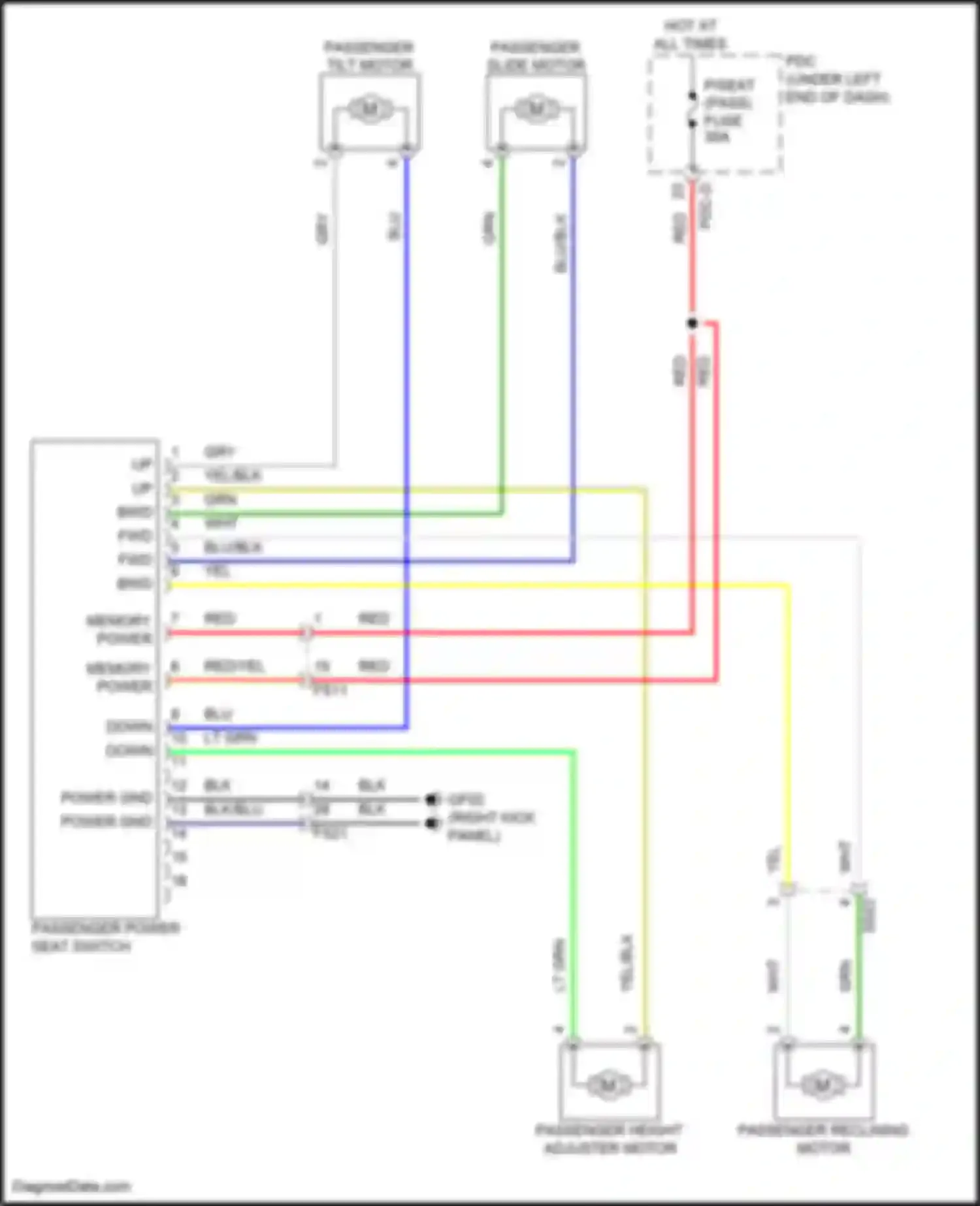Santa Fe Hyundai V (2023-2024): Passenger power seat circuit, w/o relax & walk in switch
