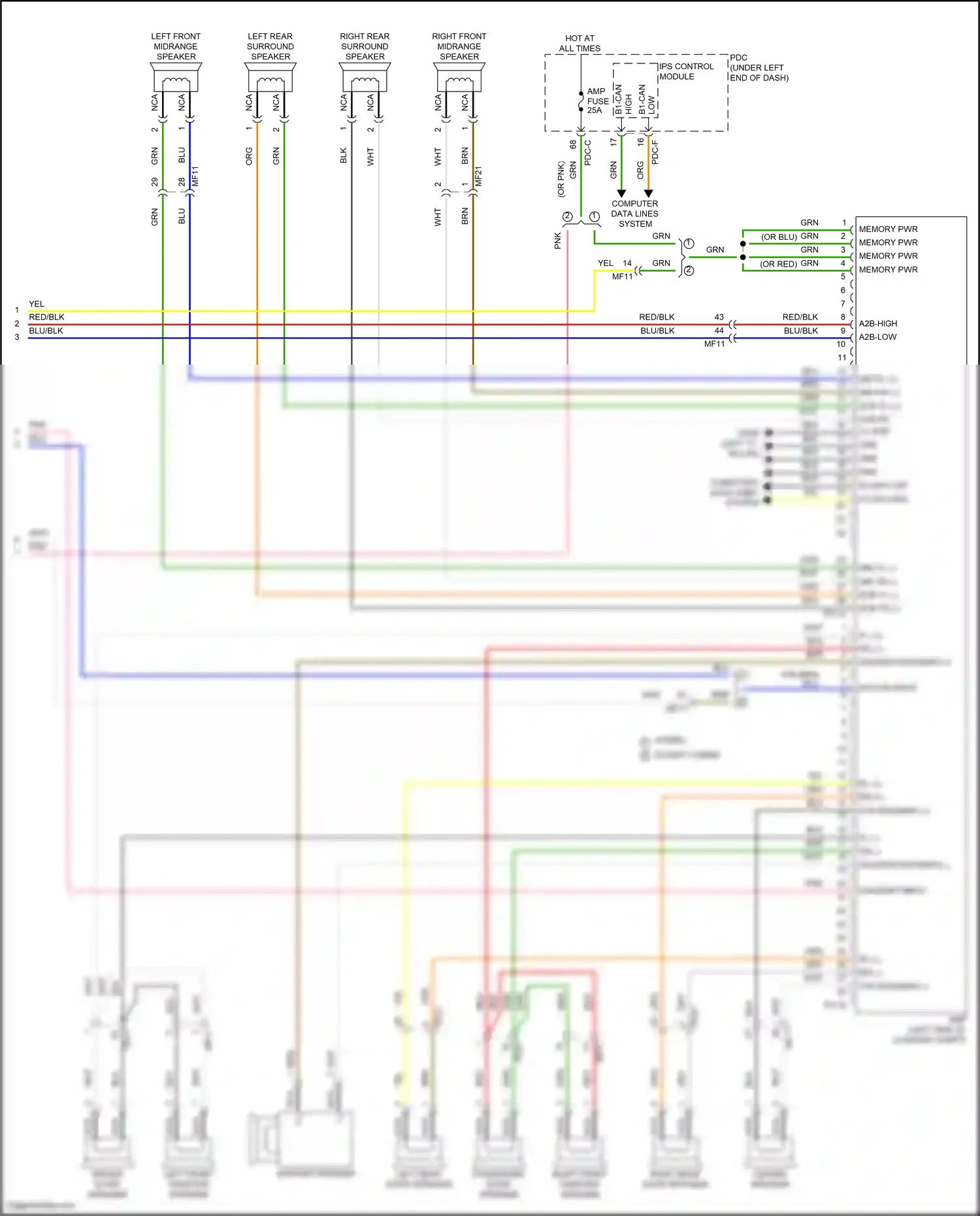 Wiring diagram right front midrange speaker for Hyundai Santa Fe V (2023-2024) (1 of 2)