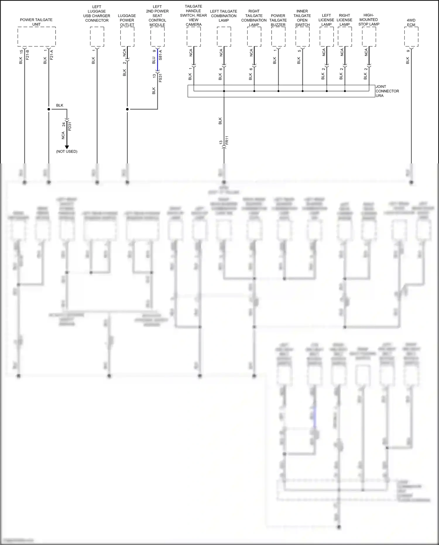 Wiring diagram tailgate handle switch, rear view camera for Hyundai Santa Fe V (2023-2024) (2 of 8)