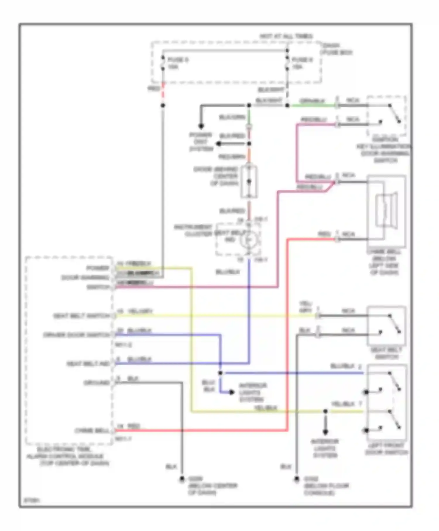 Sonata Hyundai III facelift (1996-1998): Warning system circuits, with etacs-ecu