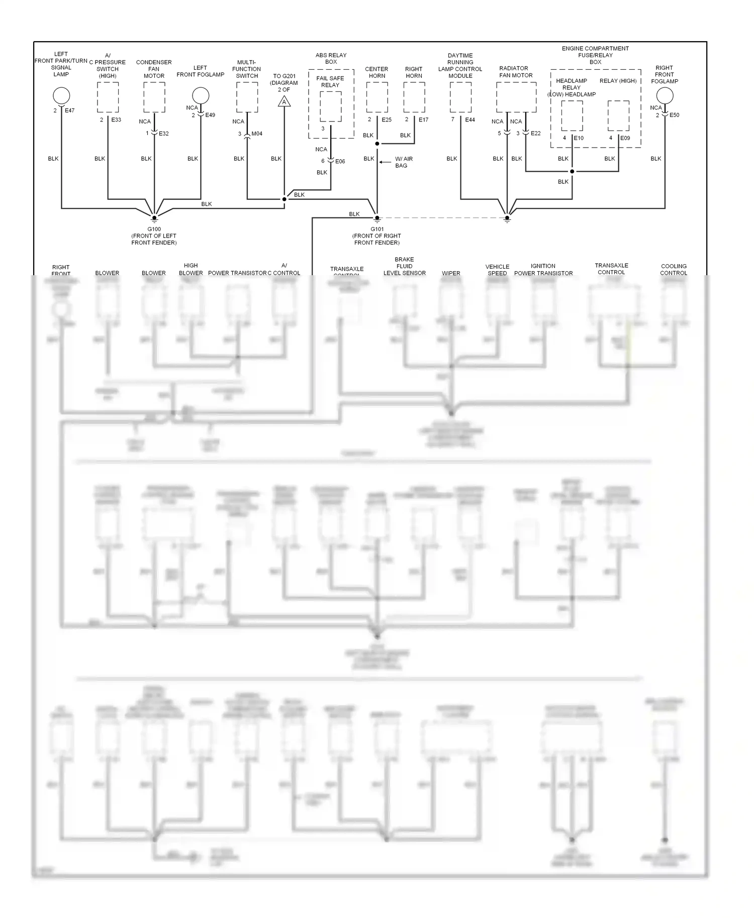 Wiring diagram a/c switch for Hyundai Sonata III facelift (1996-1998) (3 of 5)