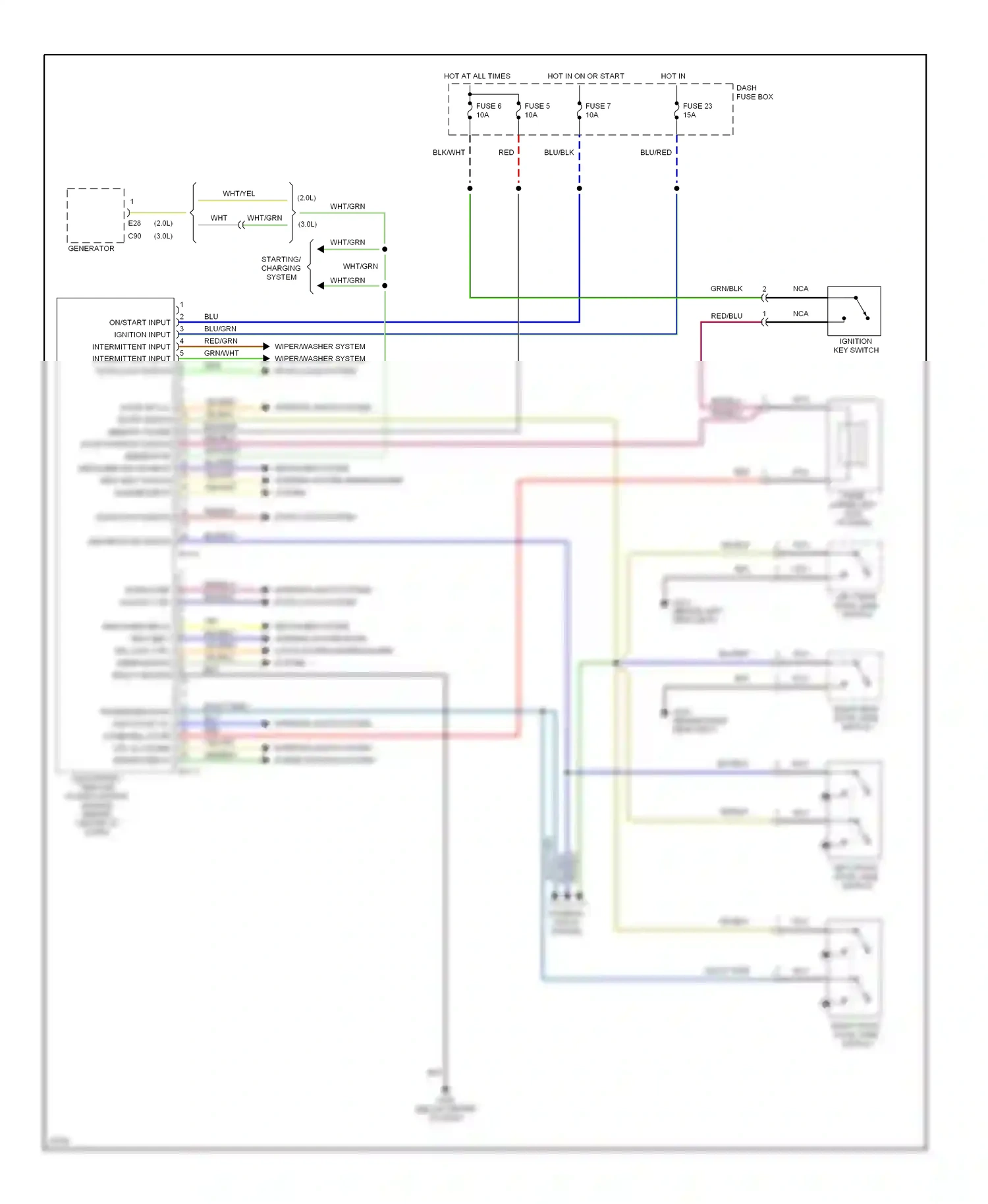 Wiring diagram interior lights system, power windows system for Hyundai Sonata III facelift (1996-1998) (1 of 1)