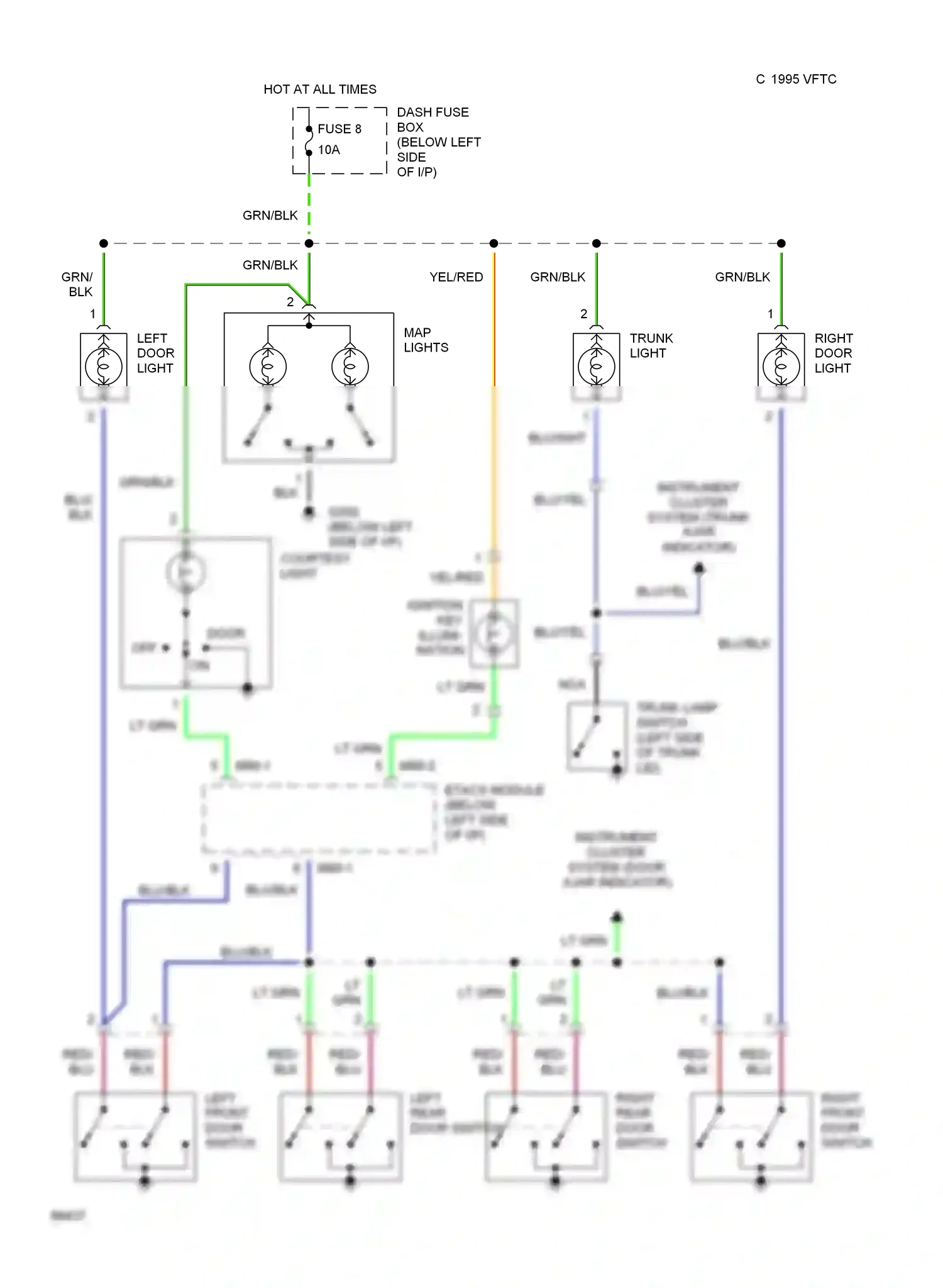 Wiring diagram courtesy light for Hyundai Sonata III (1993-1996) (1 of 2)