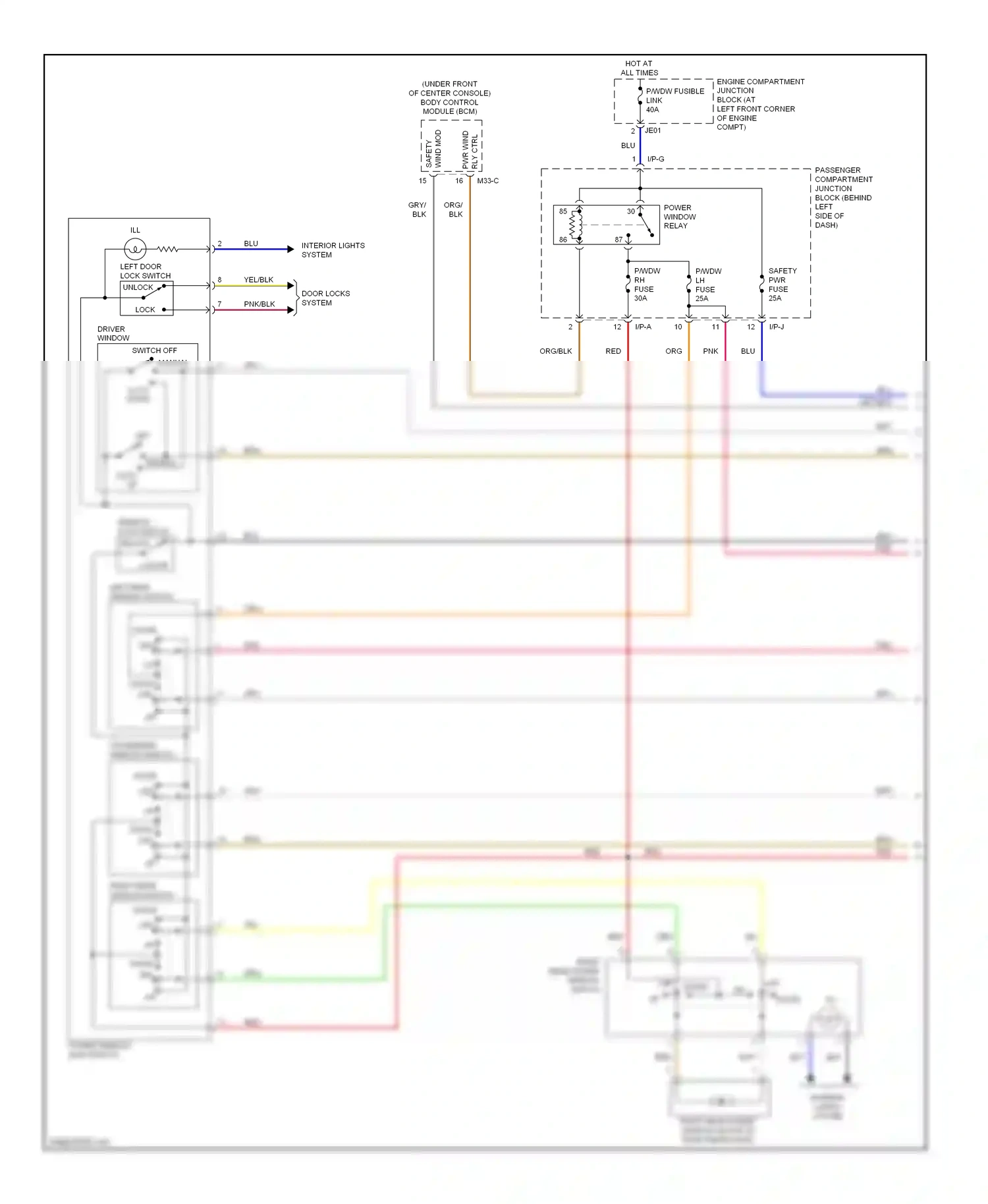 Wiring diagram left door lock switch for Hyundai Sonata IV facelift (2001-2012) (3 of 3)