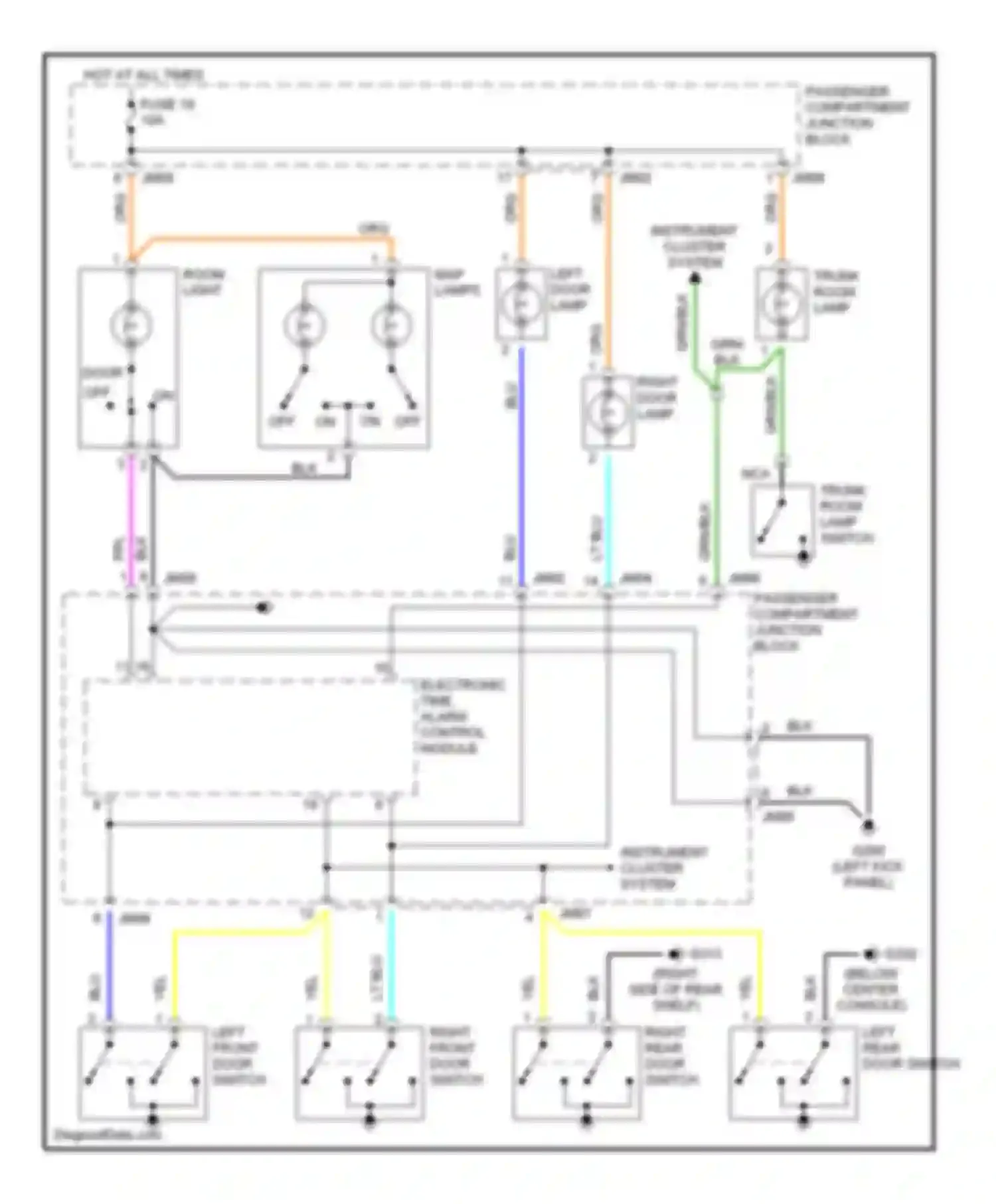Sonata Hyundai IV (1998-2001): Courtesy lamps circuit, without sunroof