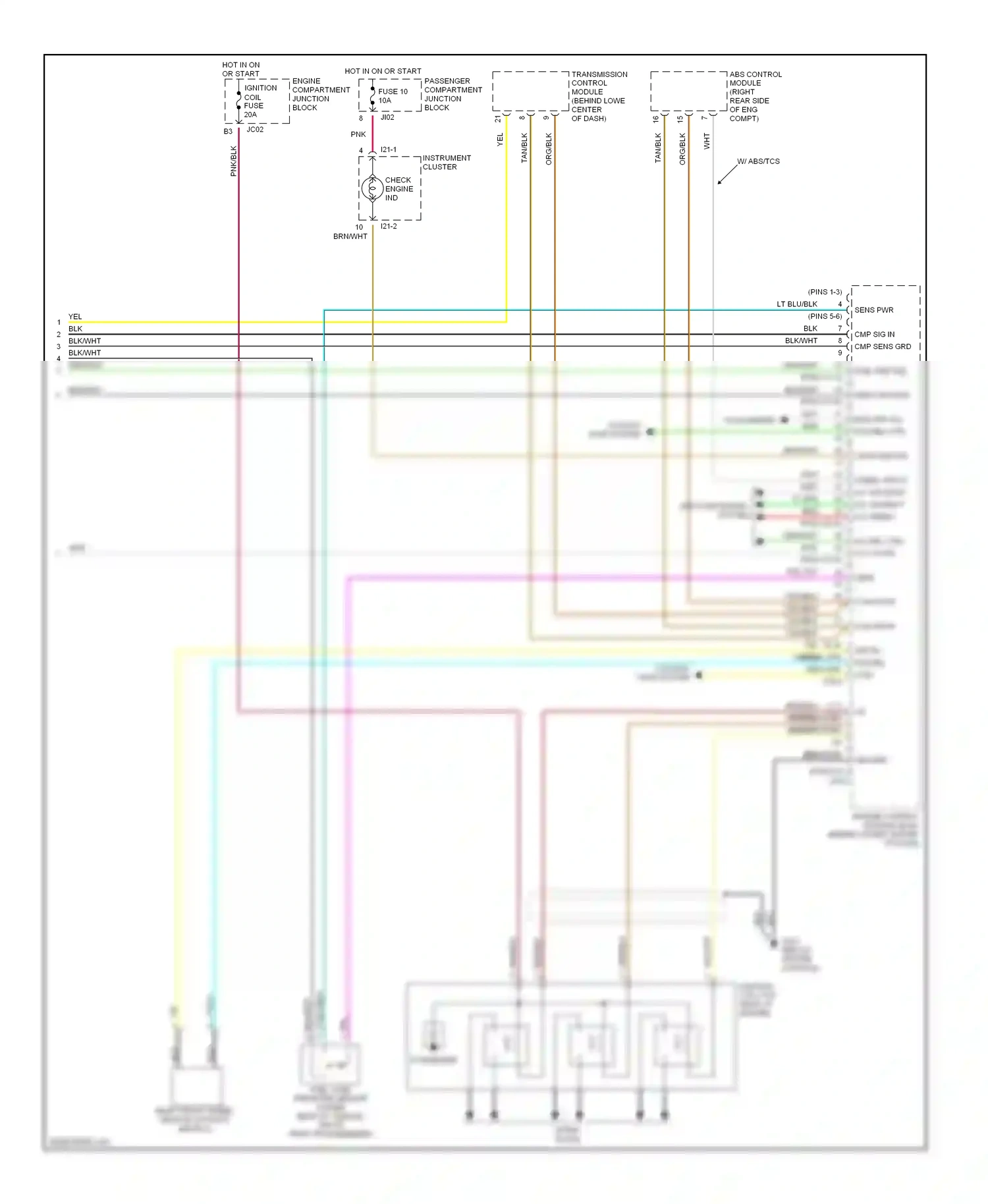 Wiring diagram check engine ind for Hyundai Sonata IV (1998-2001) (3 of 3)