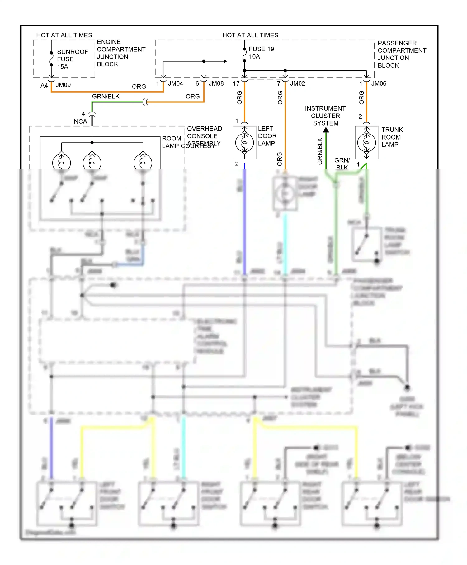 Wiring diagram left front door switch for Hyundai Sonata IV (1998-2001) (2 of 4)