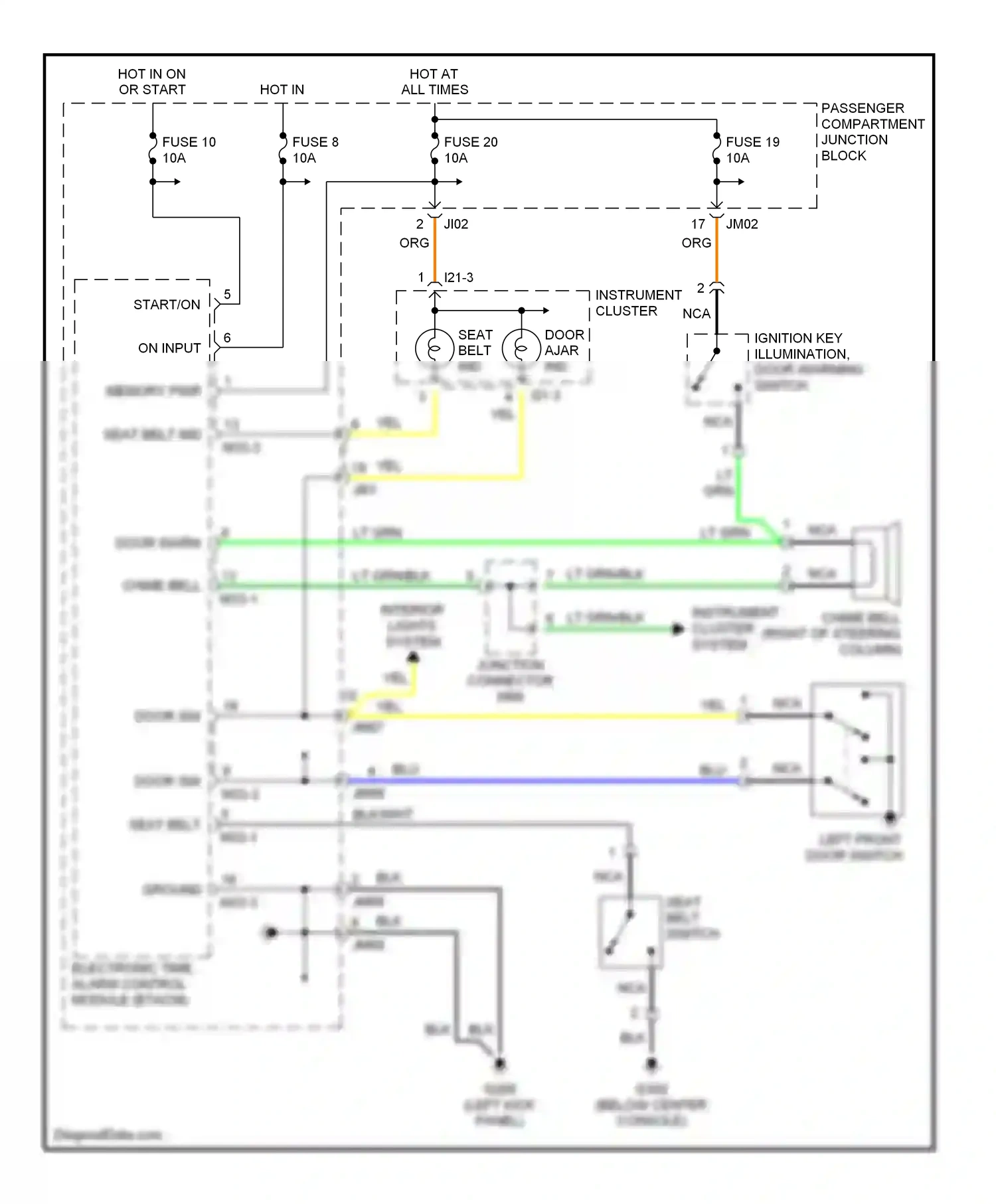 Wiring diagram left front door switch for Hyundai Sonata IV (1998-2001) (4 of 4)