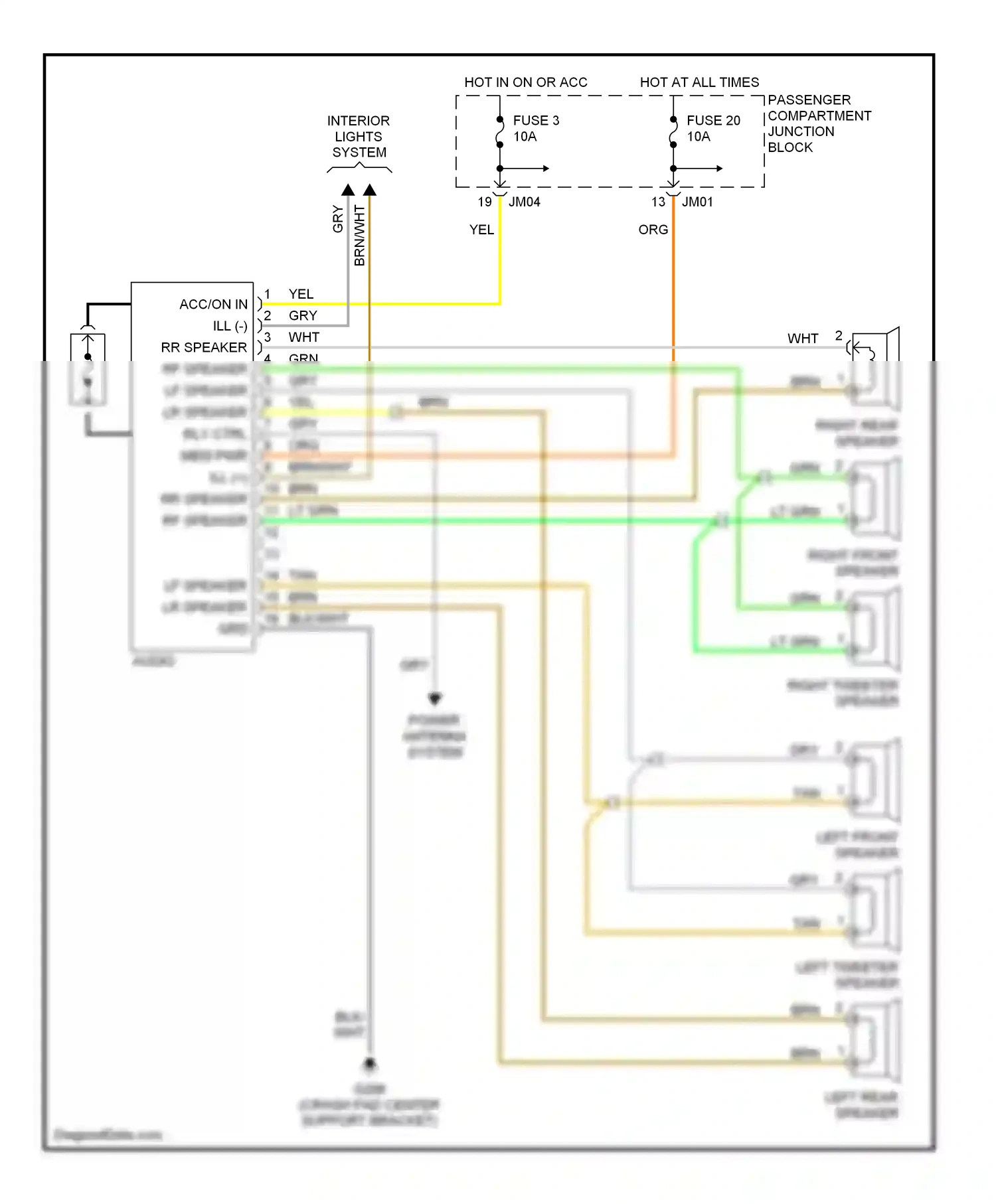 Wiring diagram right front speaker for Hyundai Sonata IV (1998-2001) (1 of 1)