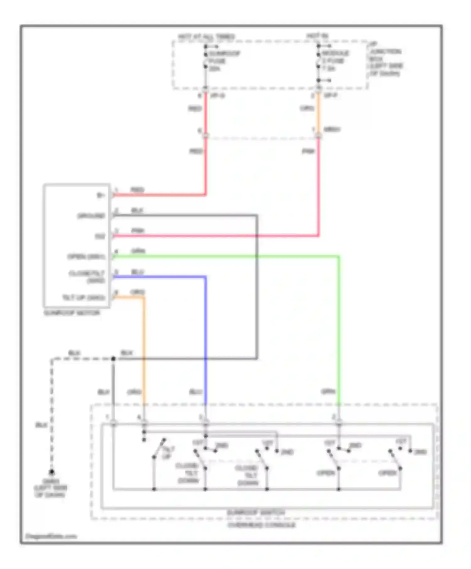 Sonata Hyundai VI (2009-2014): Power top/sunroof circuit, except hybrid without panoramic sunroof