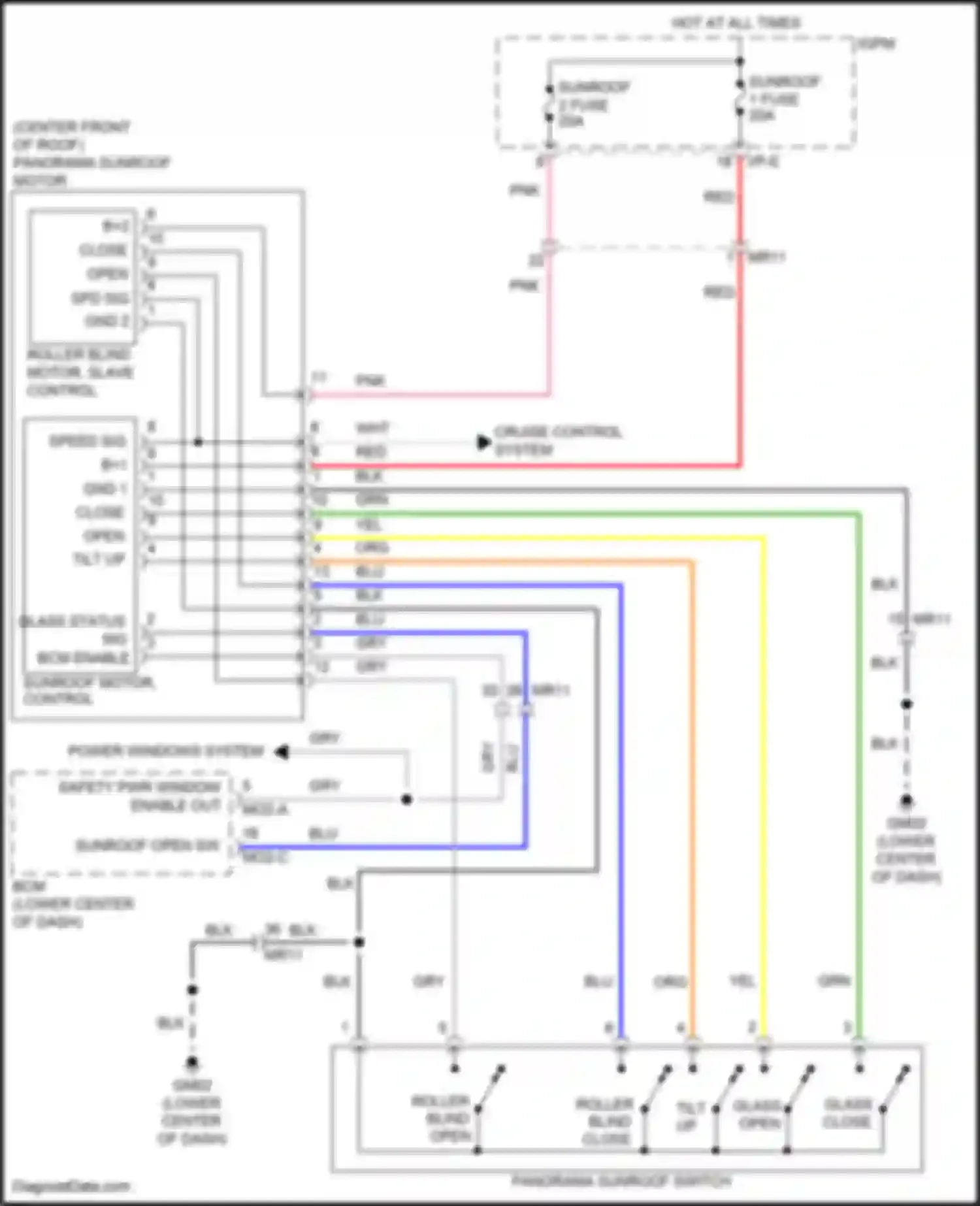 Wiring diagram roller blind open for Hyundai Sonata VII facelift (2017-2019) (1 of 2)