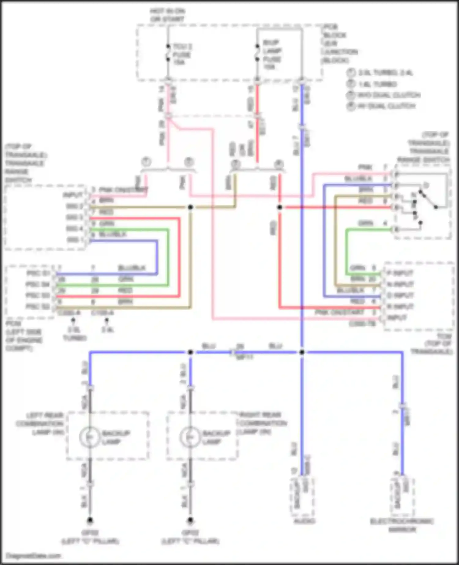Sonata Hyundai VII (2014-2017): Backup lamps circuit, except hybrid