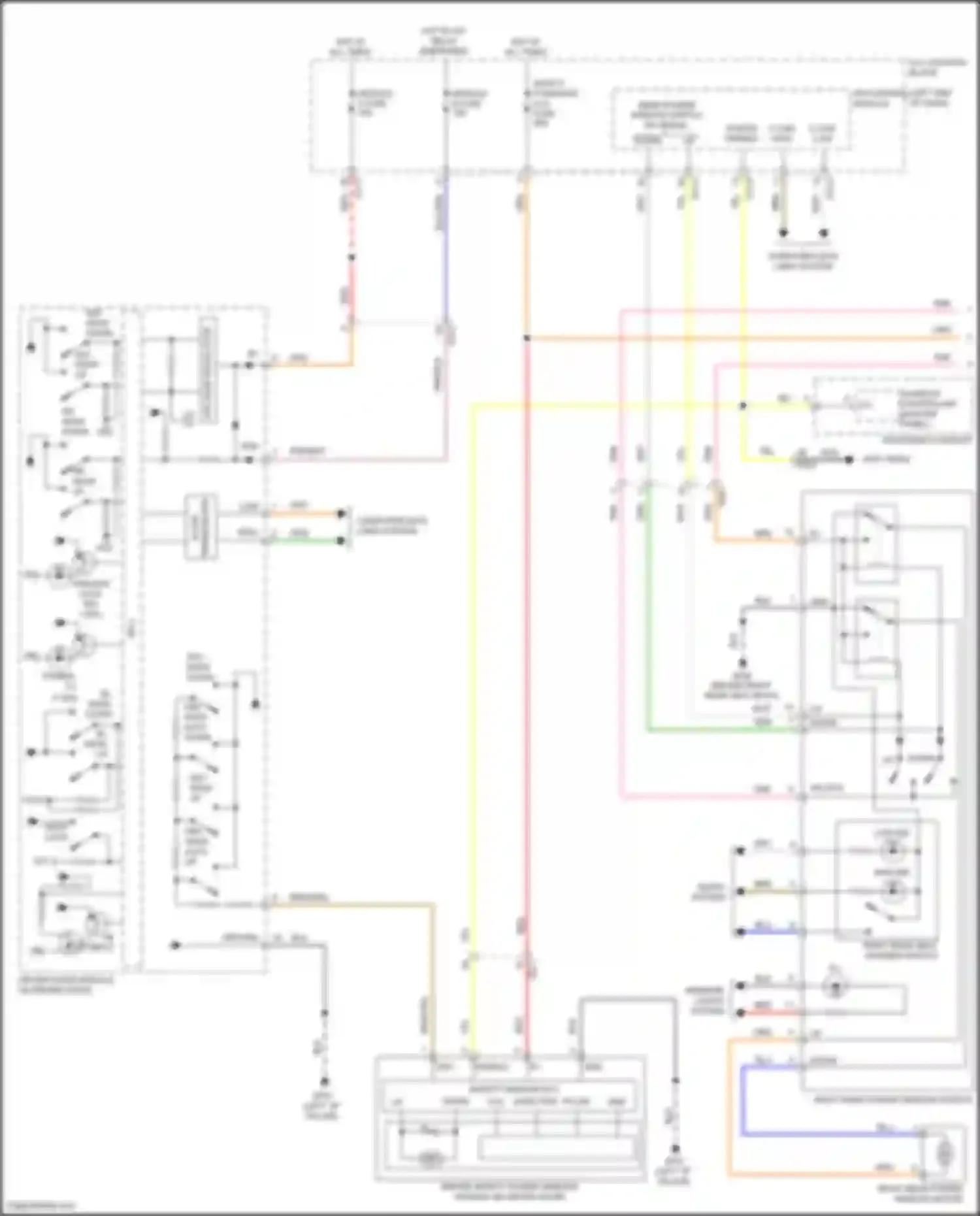 Sonata Hyundai VIII (2019-2023): Power windows circuit, except hybrid w/ driver auto up/down & safety (1 of 2)