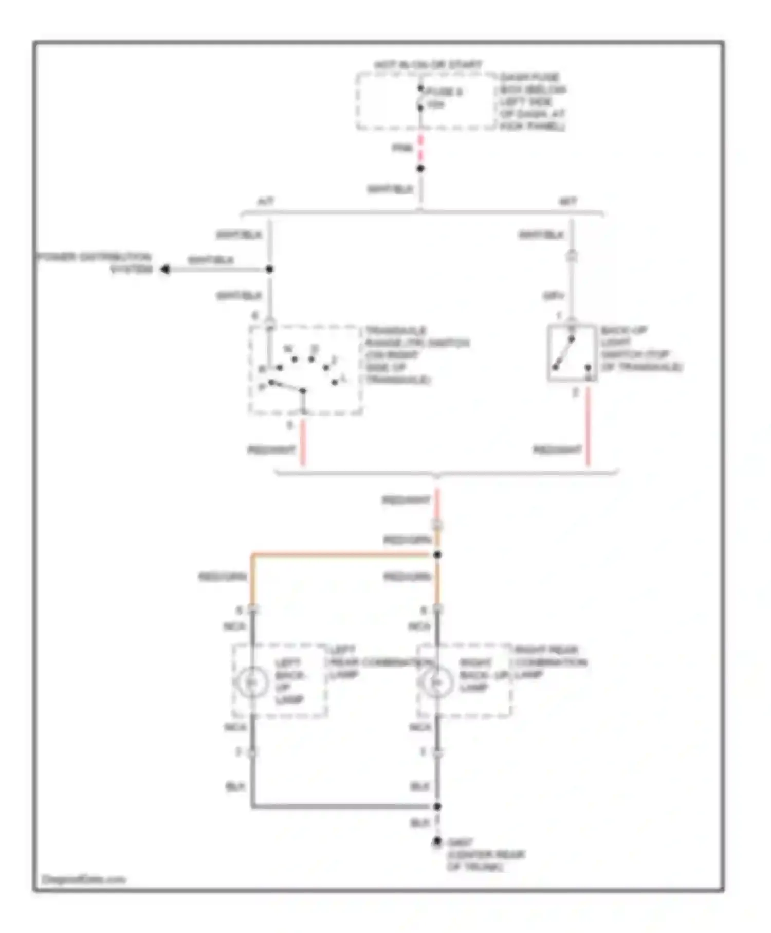 Tiburon Hyundai I facelift (1999-2002): Back-up lamps circuit