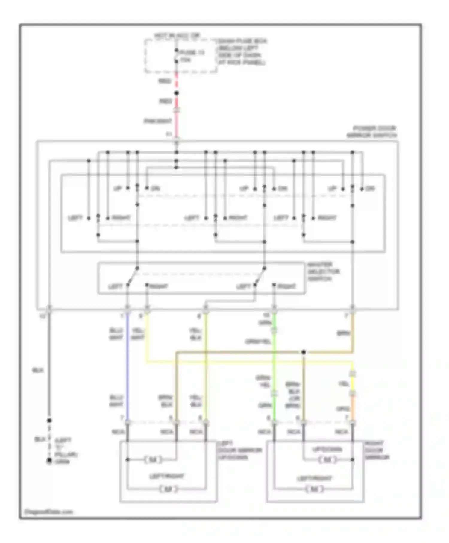 Tiburon Hyundai I facelift (1999-2002): Power mirror circuit