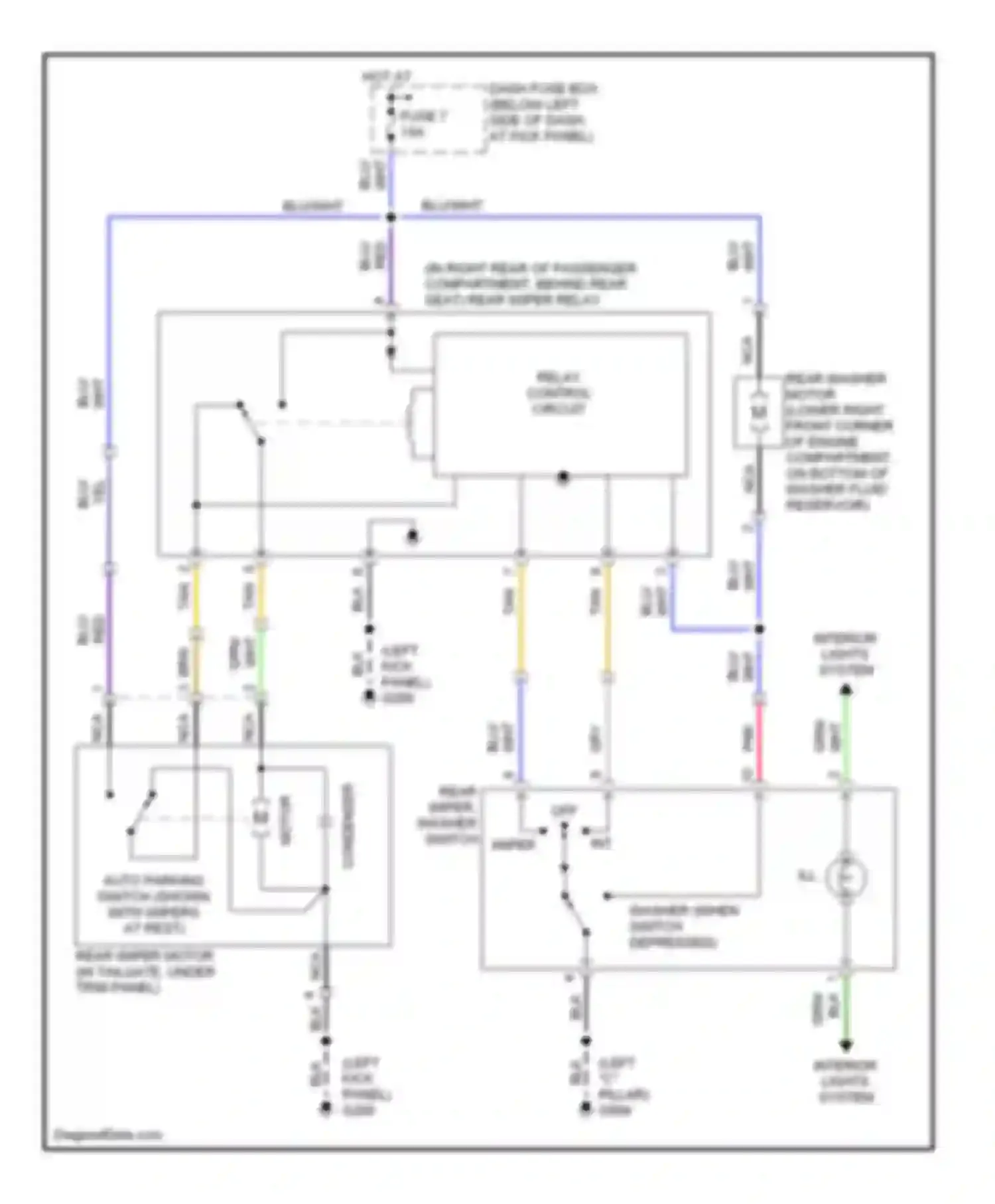 Tiburon Hyundai I facelift (1999-2002): Rear wiper/washer circuit