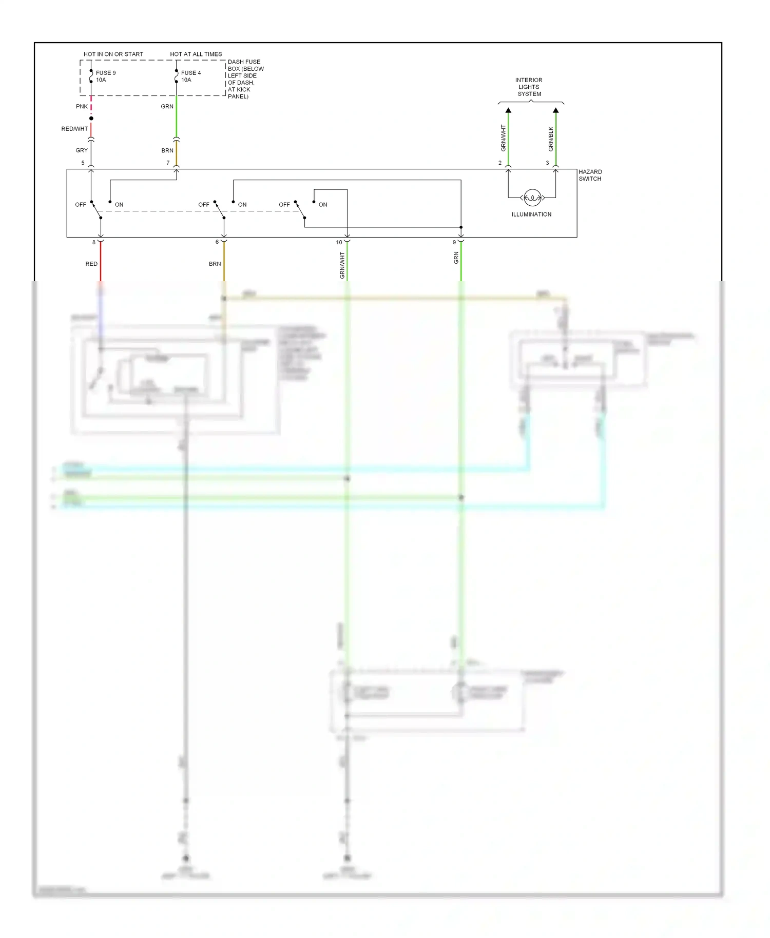 Wiring diagram hazard switch for Hyundai Tiburon I facelift (1999-2002) (1 of 4)