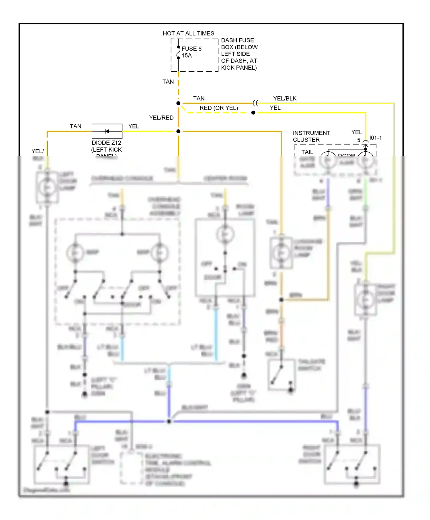 Wiring diagram overhead console for Hyundai Tiburon I facelift (1999-2002) (1 of 1)