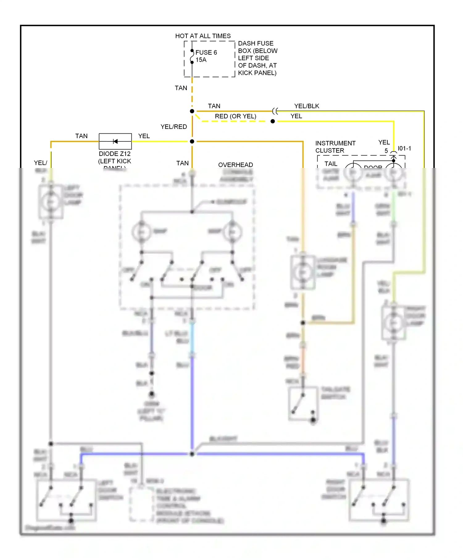 Wiring diagram tailgate switch for Hyundai Tiburon I facelift (1999-2002) (1 of 2)