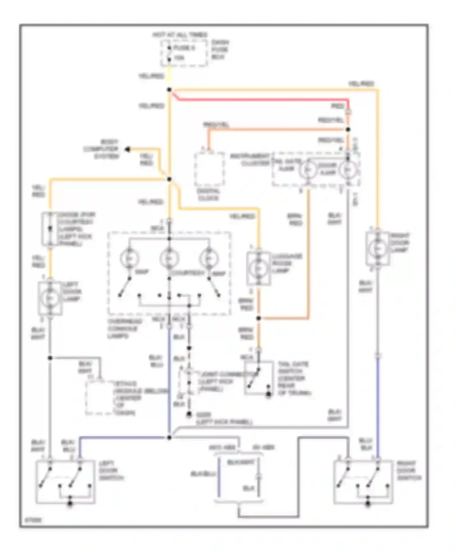Tiburon Hyundai I (1996-1999): Courtesy lamps circuit, with sunroof