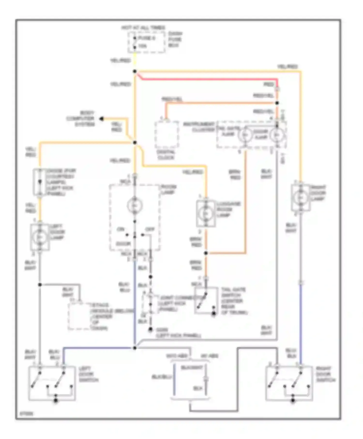 Tiburon Hyundai I (1996-1999): Courtesy lamps circuit, without sunroof