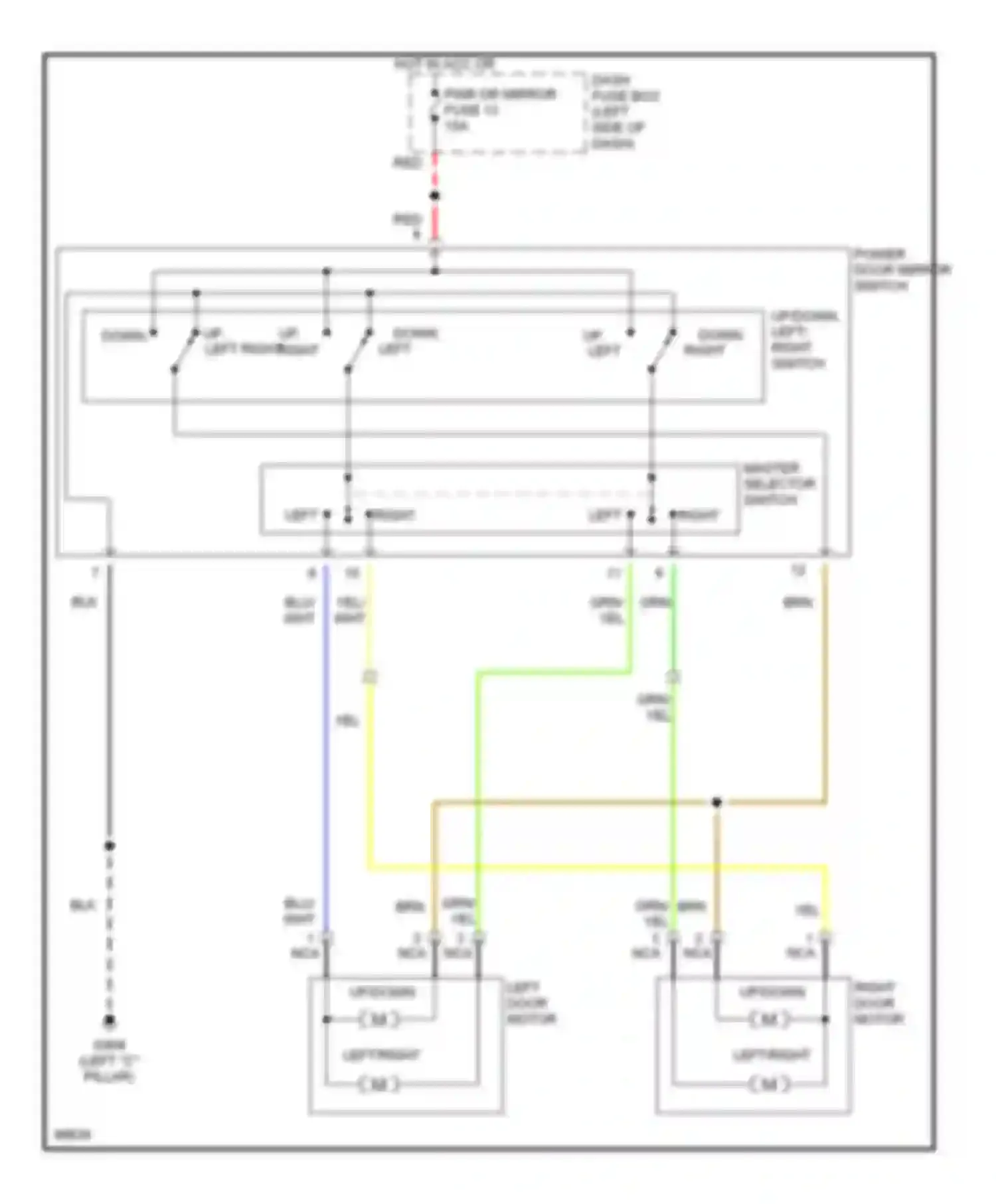 Tiburon Hyundai I (1996-1999): Power mirror circuit
