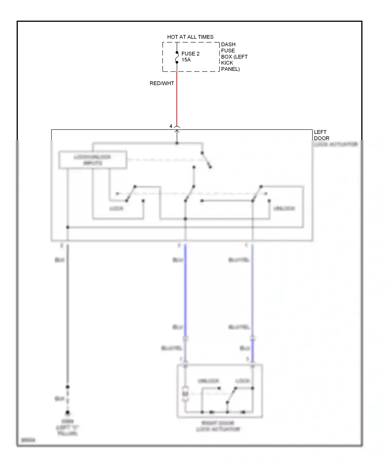 Wiring diagram lock/unlock inputs for Hyundai Tiburon I (1996-1999) (1 of 1)