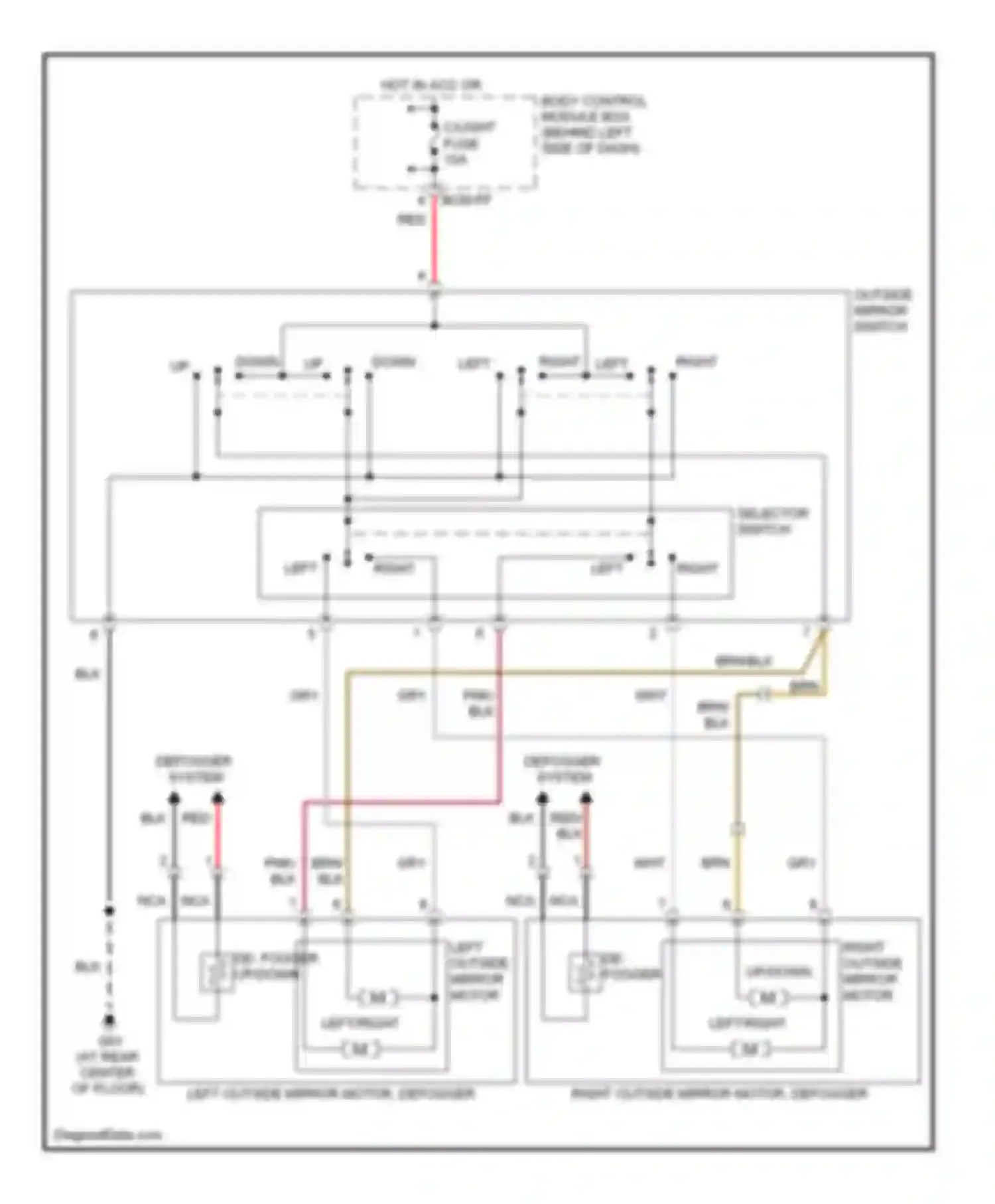 Tiburon Hyundai II facelift (2007-2009): Power mirror circuit