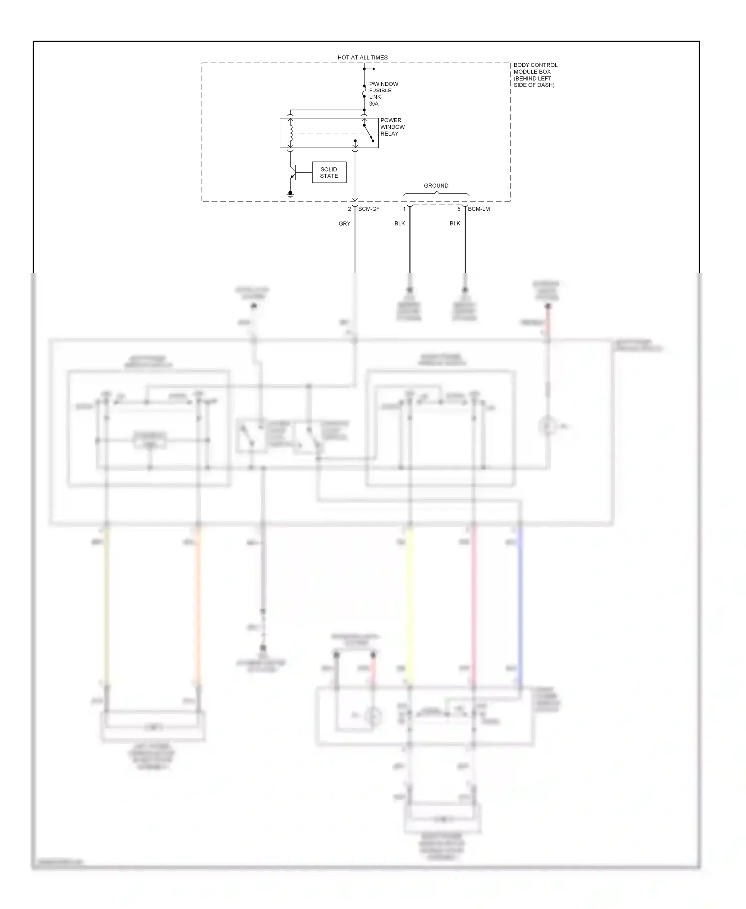Wiring diagram left power window switch for Hyundai Tiburon II facelift (2007-2009) (5 of 5)