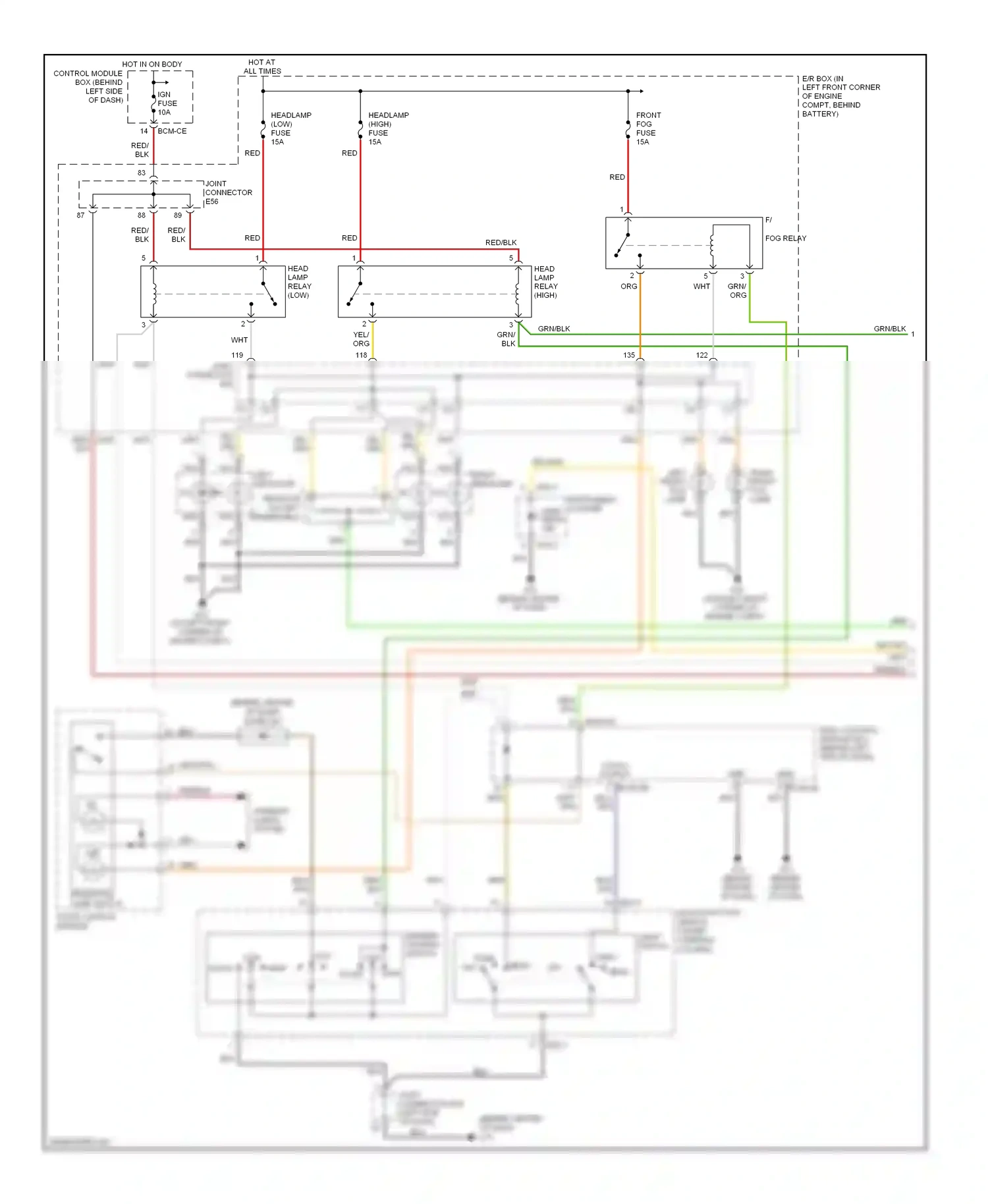 Wiring diagram low low flash high for Hyundai Tiburon II facelift (2007-2009) (2 of 3)